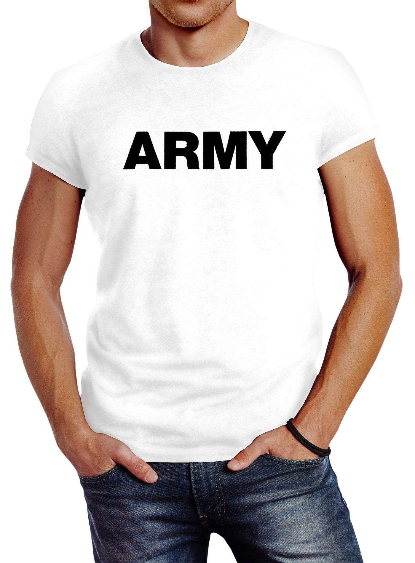 Neverless Print-Shirt cooles Herren Streetstyle Aufdruck Army Print Neverless® Print T-Shirt mit Fashion weiß