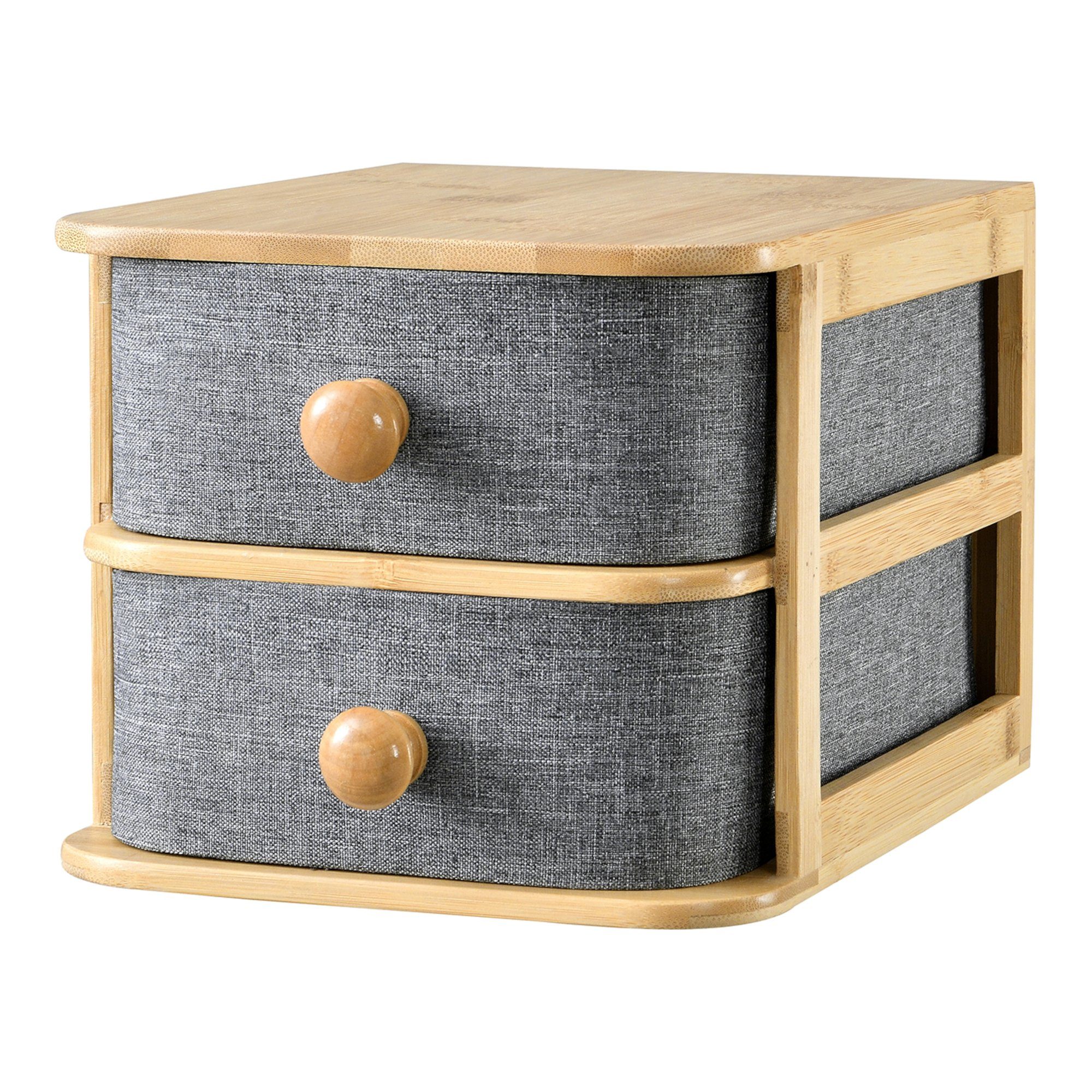en.casa Schubladenbox, 2 Schubladen mit »Arsivik« Natur/Grau Schreibtischorganisator Bambus