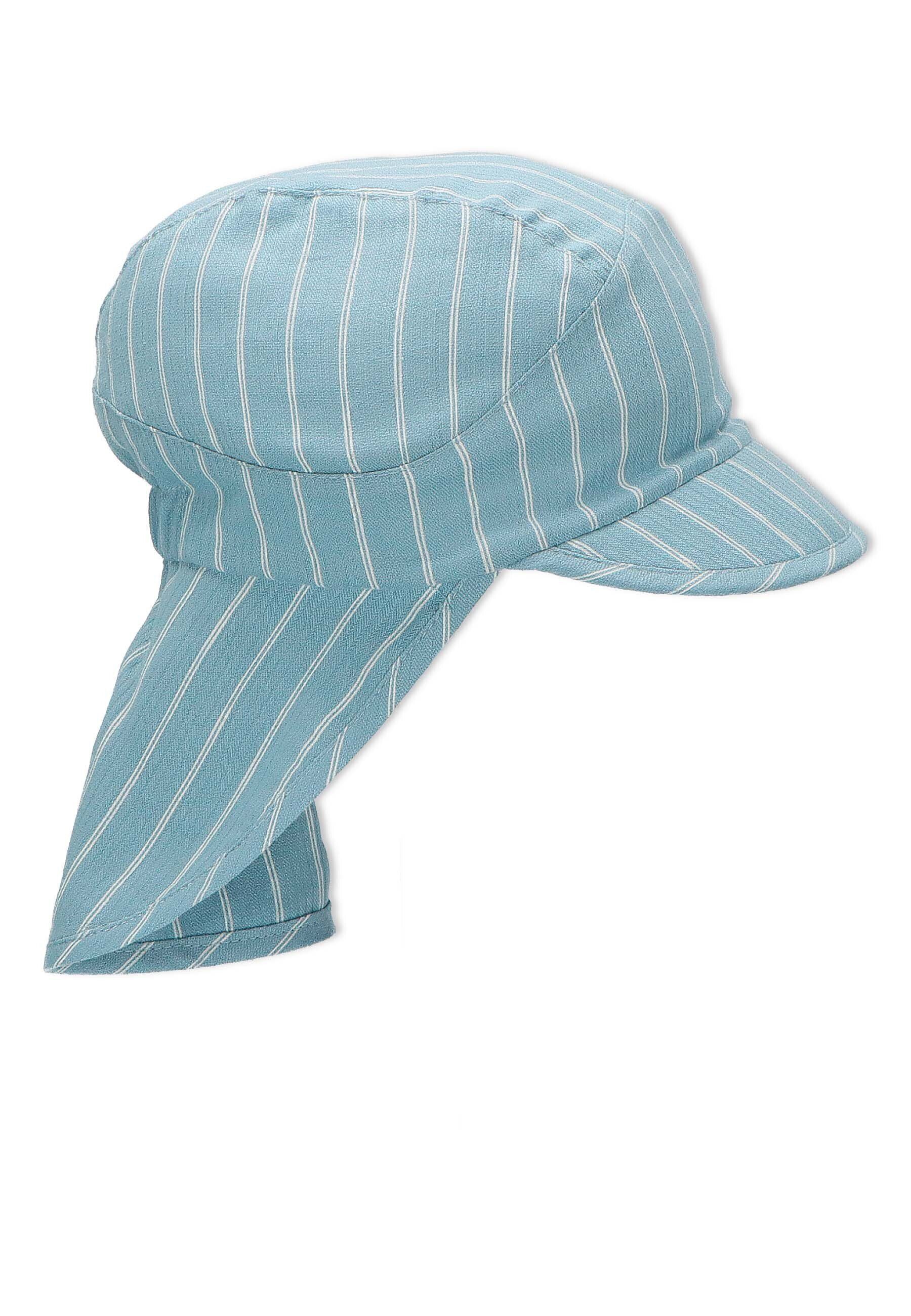 Sterntaler® Beanie Schirmmütze (1-St., 50+ den mit Nackenschutz aus unifarben mit Baby mit perfekt Sommer) hellblau Schirm UV-Popeline Kindermütze Hut UV-Sonnenschutz für