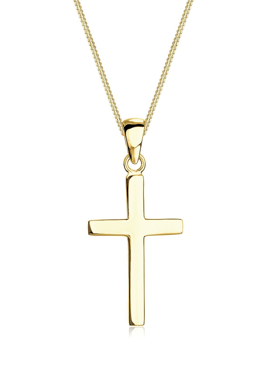 Elli Premium Kette mit Anhänger Kreuz Konfirmation Kommunion Glaube 375 Gelbgold