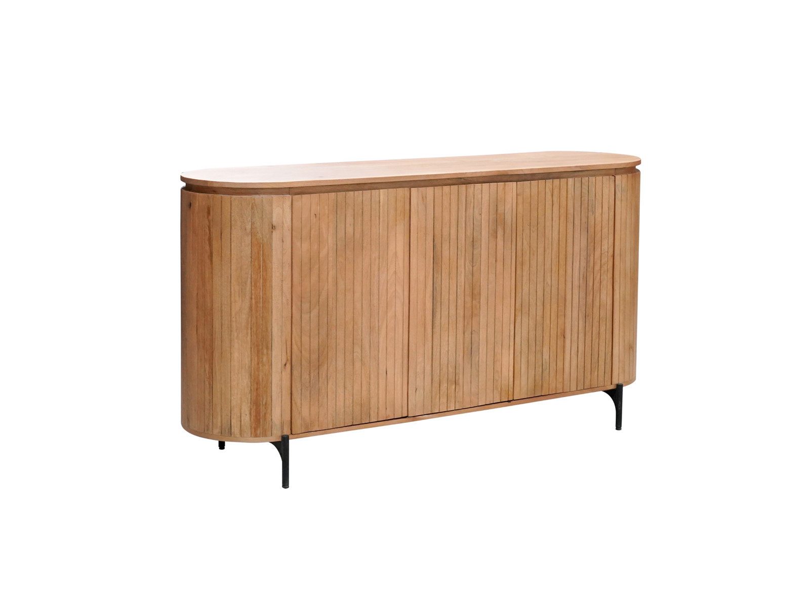 Villa Möbel Sideboard (Packung, 1 St., 1 St. Sideboard), Warmes Mangoholz: Vertikal-Lamellen-Design, 3 Türen und Metallgestell