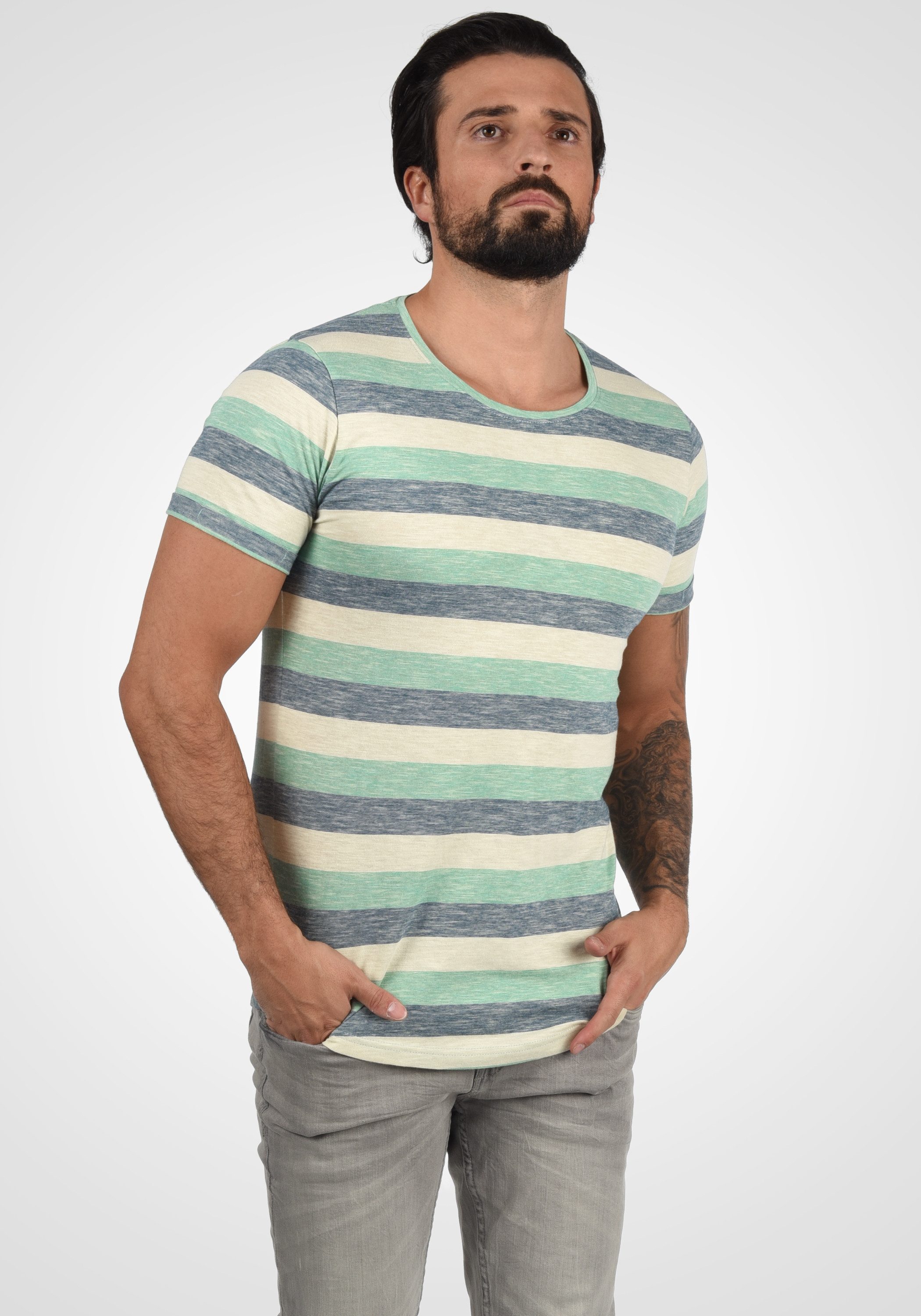 !Solid Rundhalsshirt SDThicco Kurzarmshirt mit Streifen