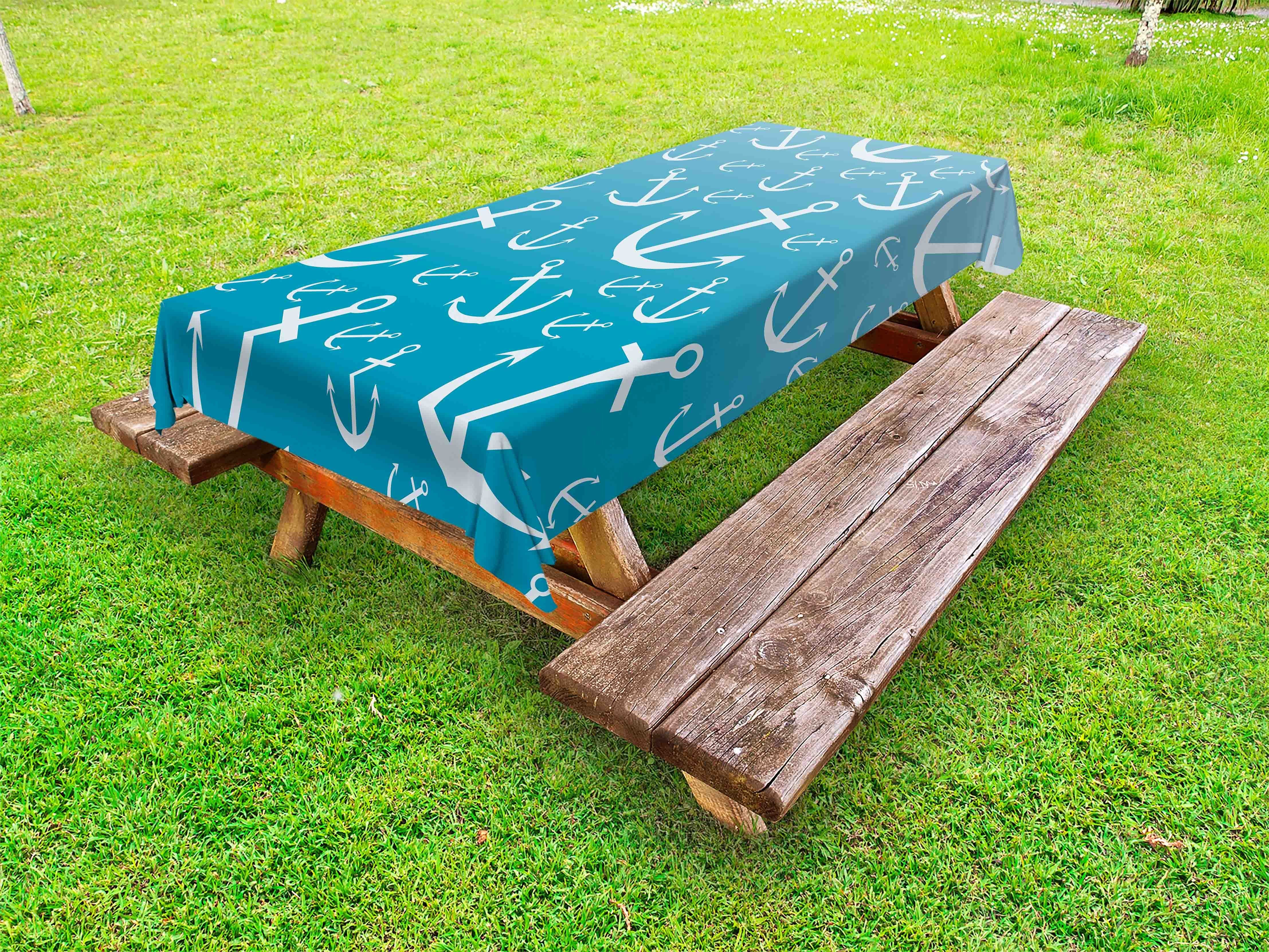 Abakuhaus Tischdecke dekorative waschbare Picknick-Tischdecke, Dunkler Teal Repetitive Sea Elements