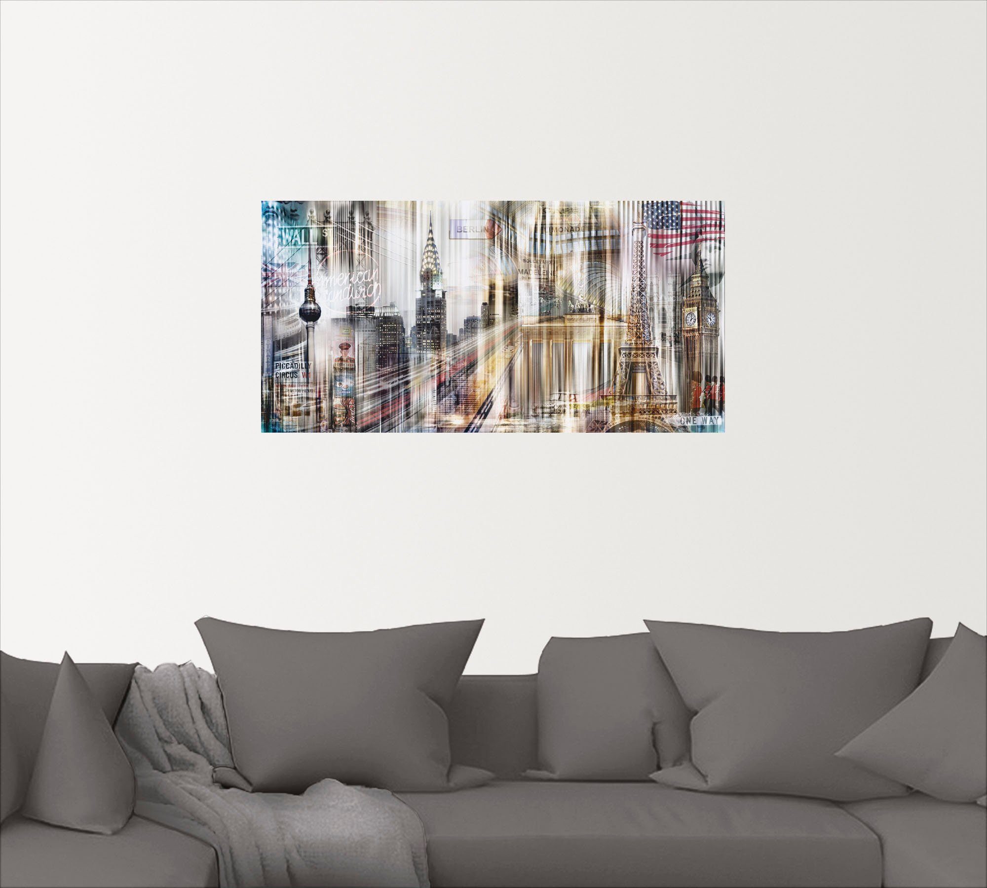 in Gebäude Poster Wandbild oder versch. Wandaufkleber Skyline Größen St), als Collage, (1 Metropole Leinwandbild, Artland Abstrakte