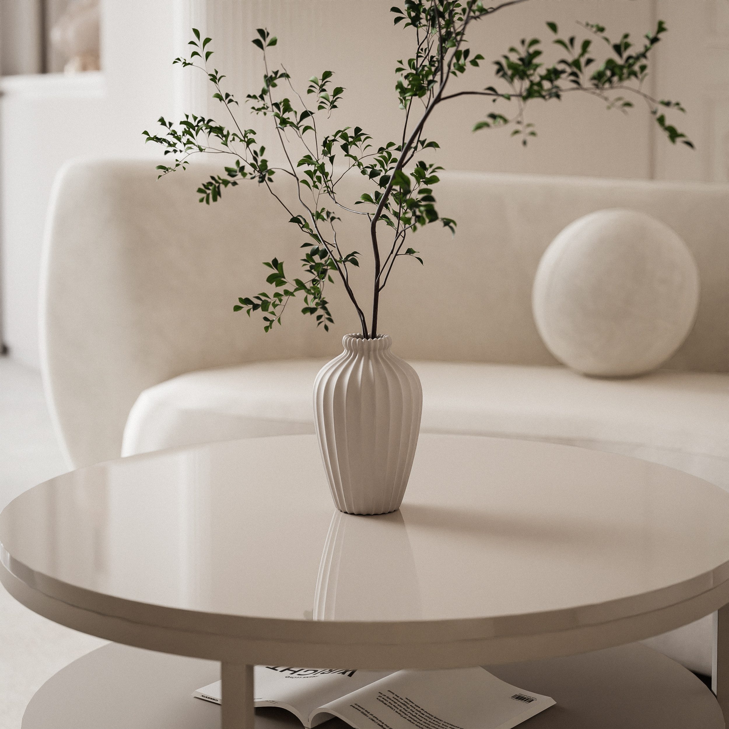 Lookway Couchtisch CIRI SLIM Kaschmir Hochglanz mit Ablage (1 Tisch), Durchmesser: ⌀60 cm