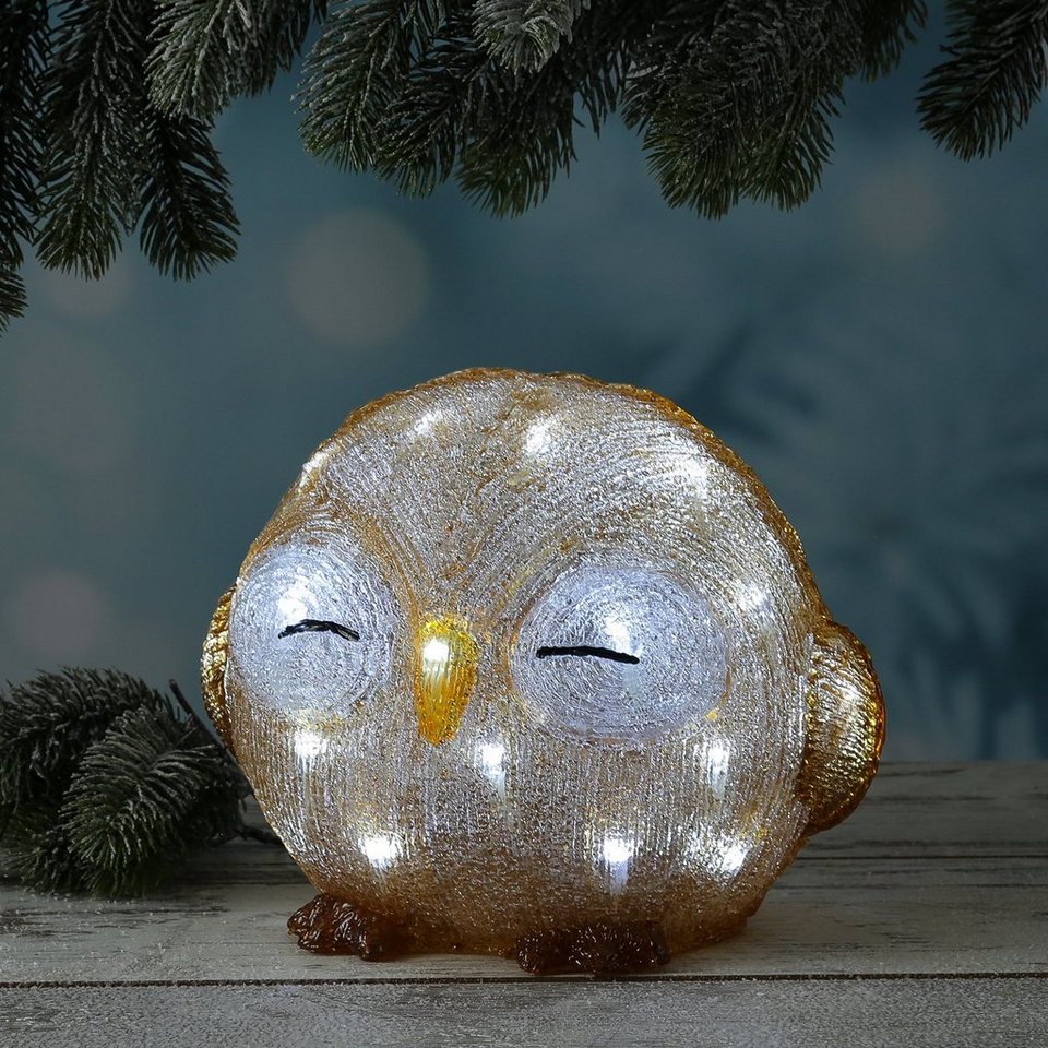 MARELIDA LED Dekofigur LED Eule träumend schlafend Acryl Tierfigur  Gartenfigur H: 21cm, LED Classic, kaltweiss (5300K bis 6000K)