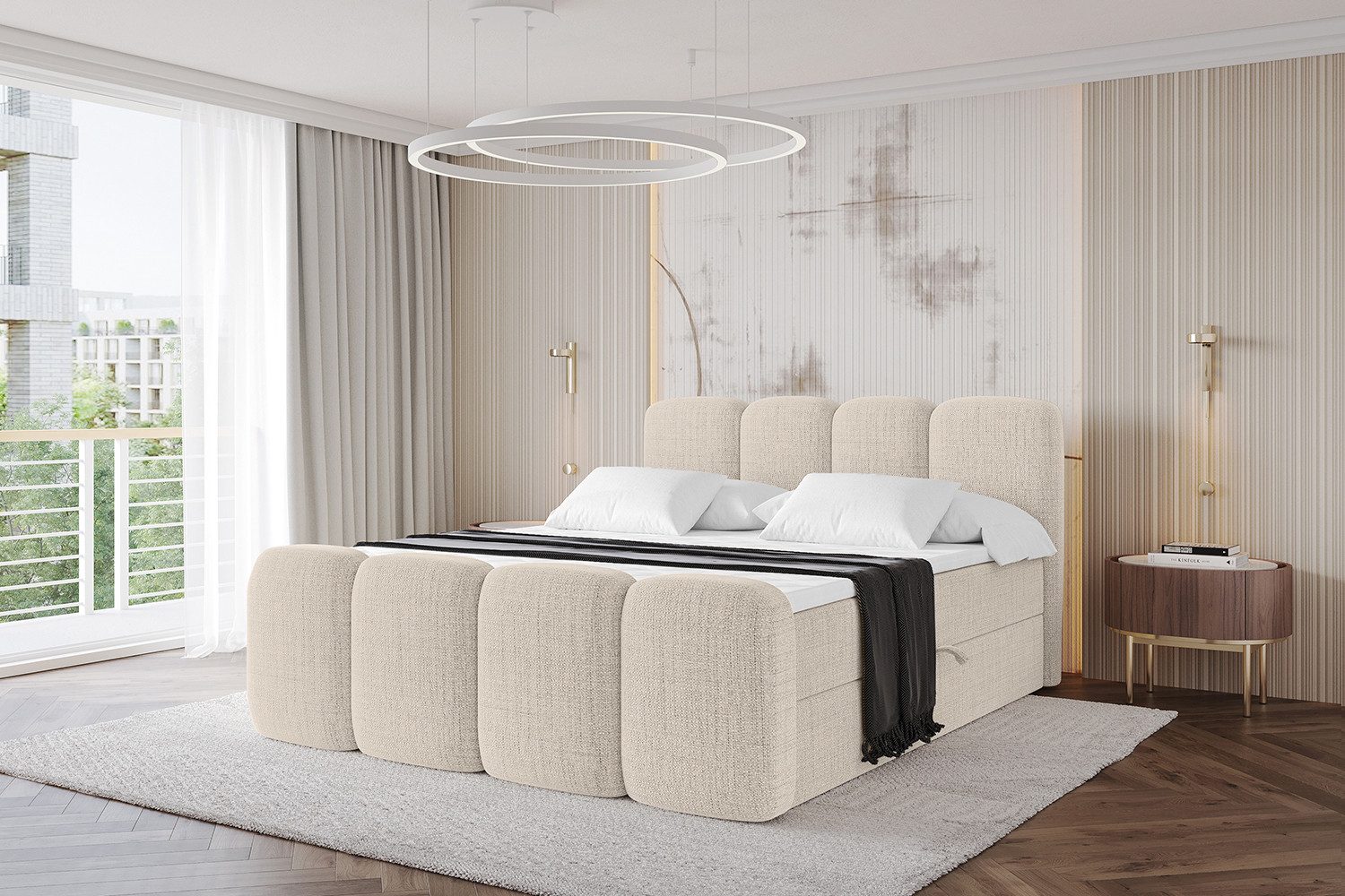 ALTDECOR Boxbett NINA-Z (Multipocket-Matratze H4, H3 Matratze Bonellfederung, Topper, Kopfteil), Doppelbett mit Fußteil