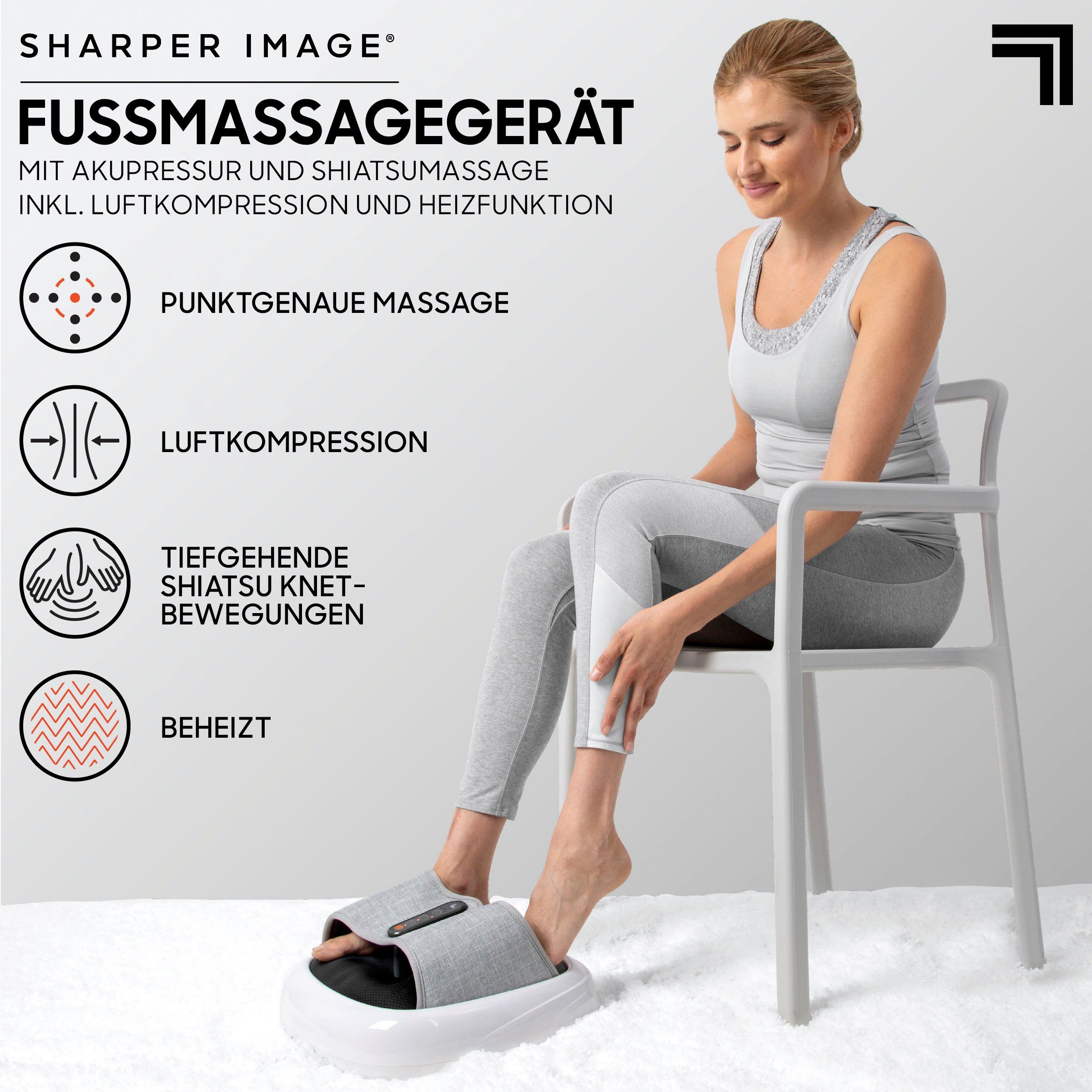 Sharper Image Shiatsu-Fußmassagegerät Fußmassage, mit Akupressur, Kompressions- & Wärmefunktion