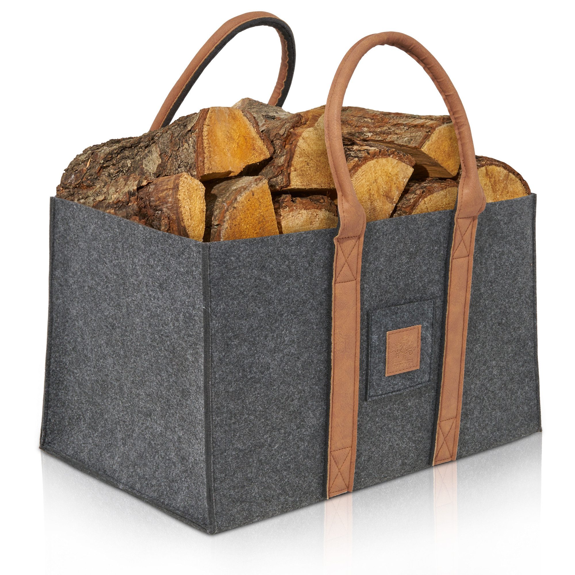 OAKAGE Kaminholzkorb Allzweckkorb Holzkorb für Kaminholz Feuerholzkorb Kaminkorb Filzkorb (2er-Set), Aufbewahrungstasche für Schlüssel oder Feuerzeug