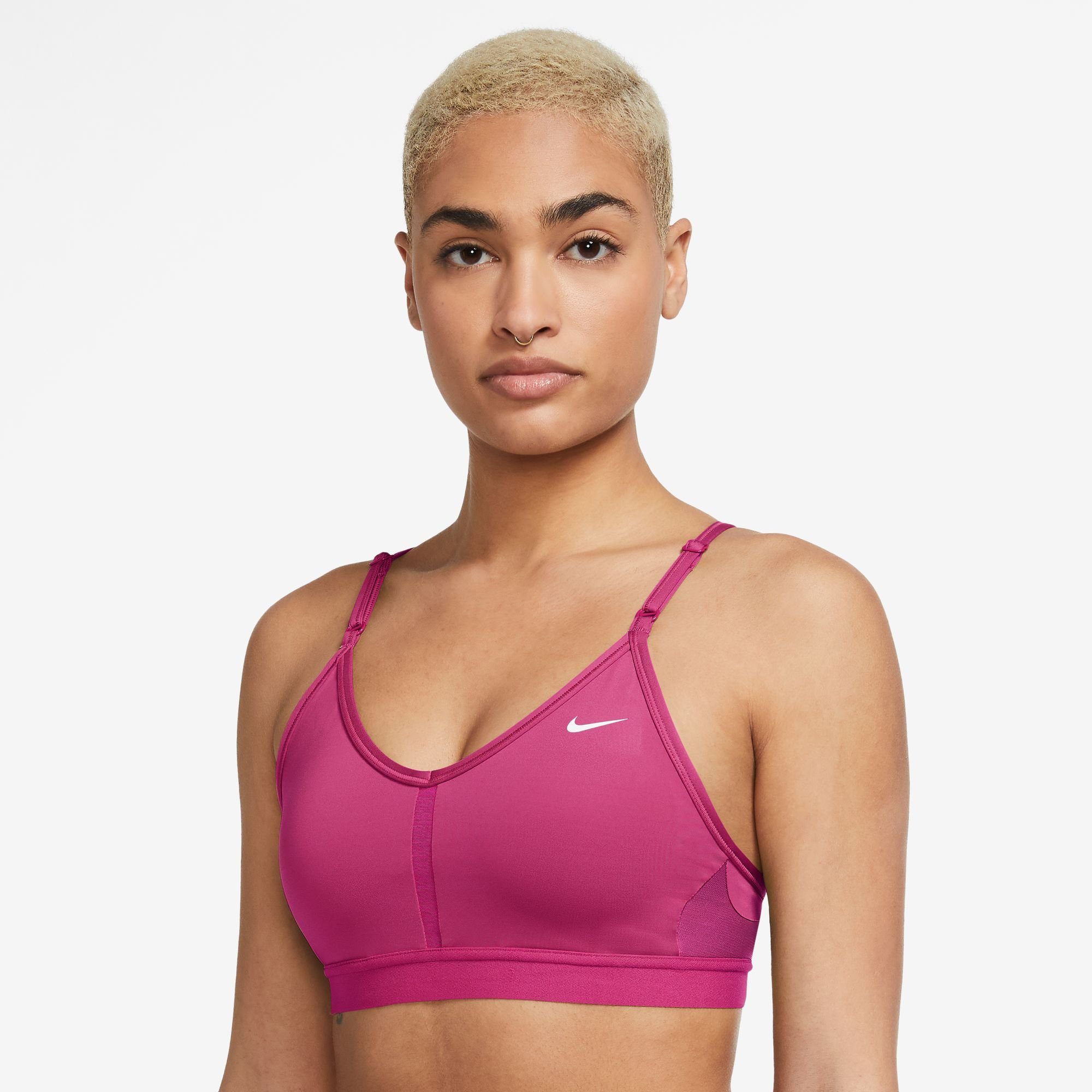 Nike Sport-BH INDY WOMEN'S LIGHT-SUPPORT PADDED V-NECK SPORTS BRA FIREBERRY/FIREBERRY/FIREBERRY/WHITE