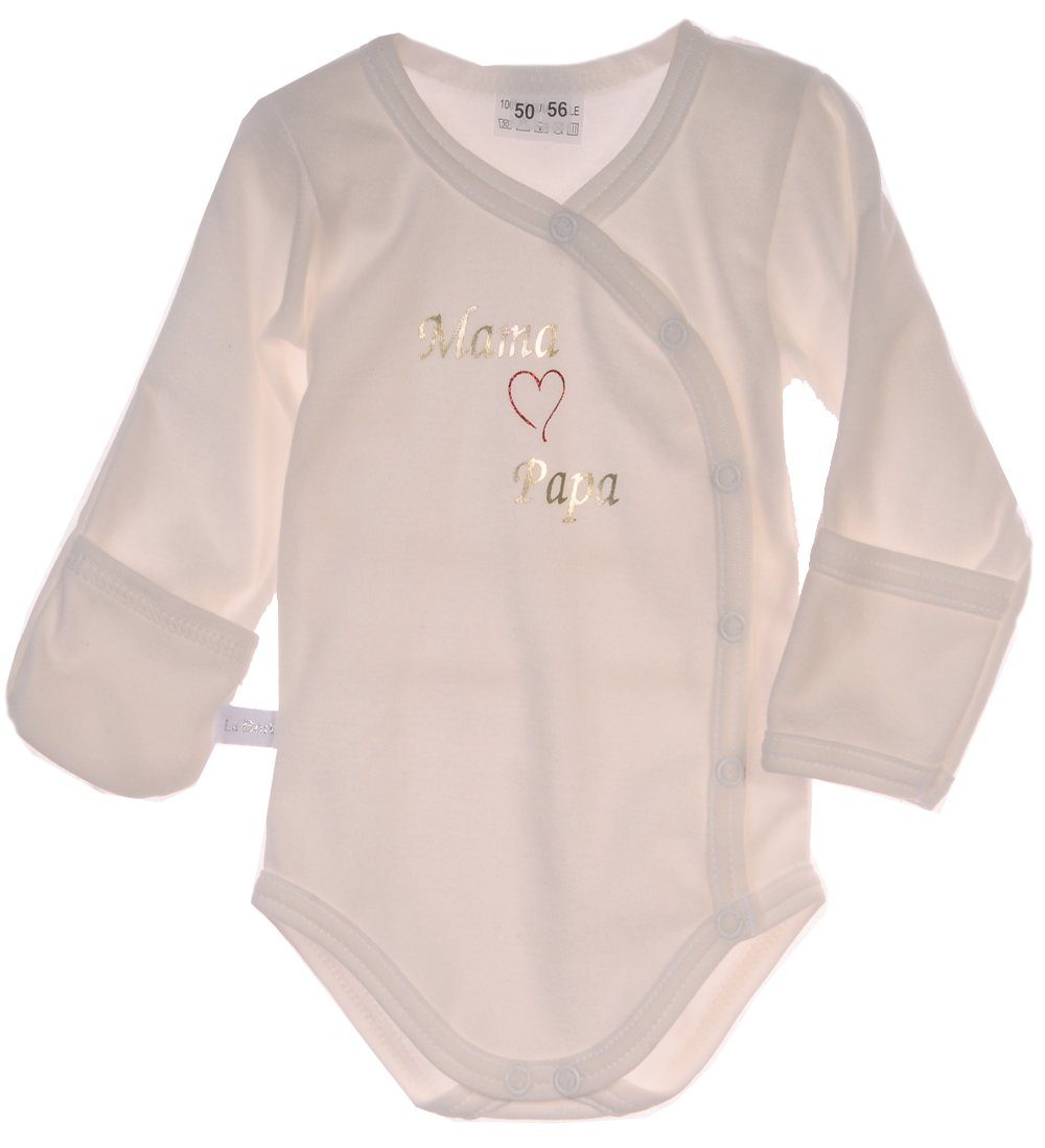 La Bortini Wickelbody Baby Body Langarmbody mit Kratzschutz in Creme aus reiner Baumwolle, 44 50 56 62 68 74 80 86 92 98 104