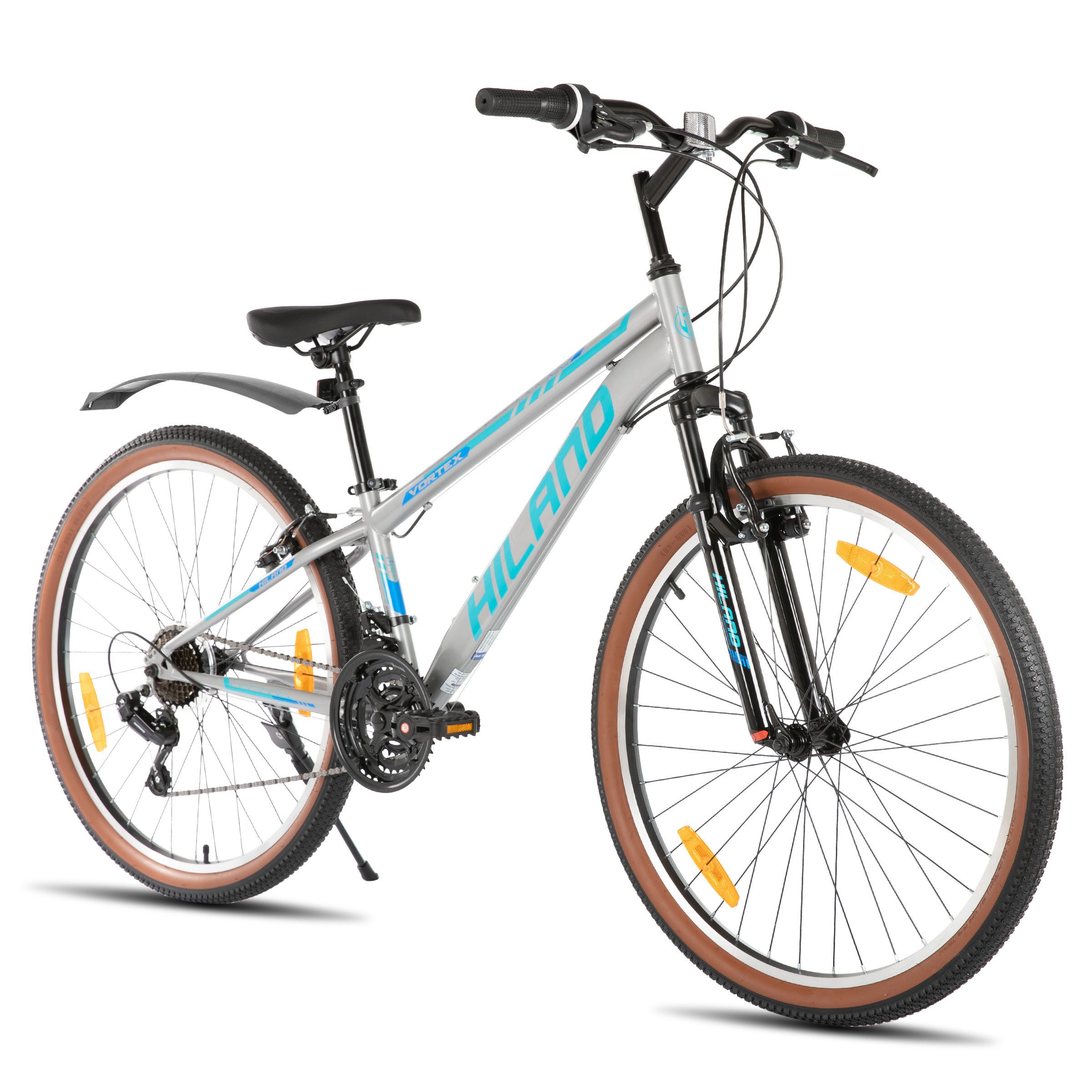 HILAND Mountainbike 26 Zoll Robustes bike für Damen Herren Jugend mit Federung, 21-Gang Hardtail MTB Mit Rahmen aus hochfestem Stahl, V-Bremse