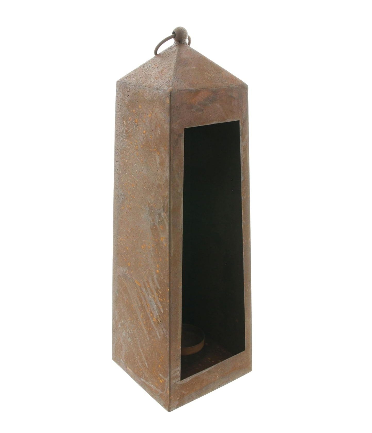 Dekoleidenschaft Kerzenlaterne "Rostlaterne" aus Metall 40 cm hoch, Gartenlaterne mit Echtrost-Finish, Kerzenhalter, Windlicht, Laterne, Kerzenständer für Stumpenkerzen