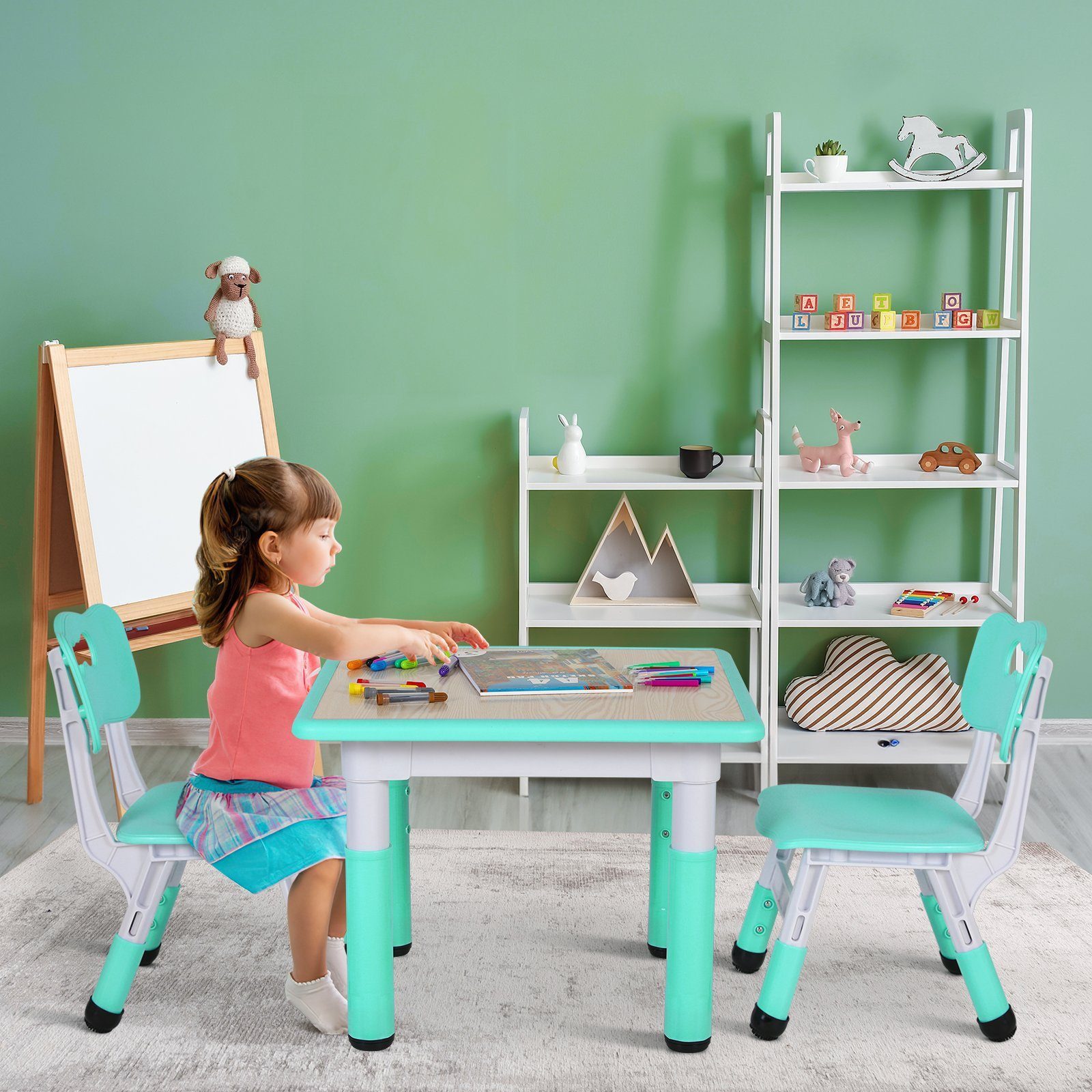 TLGREEN Kindersitzgruppe Kindertisch mit 4 Stühlen, (3-tlg), Kindermöbel, Quadratischen Tisch Höhenverstellbar Plastik – Bild 2 von 5