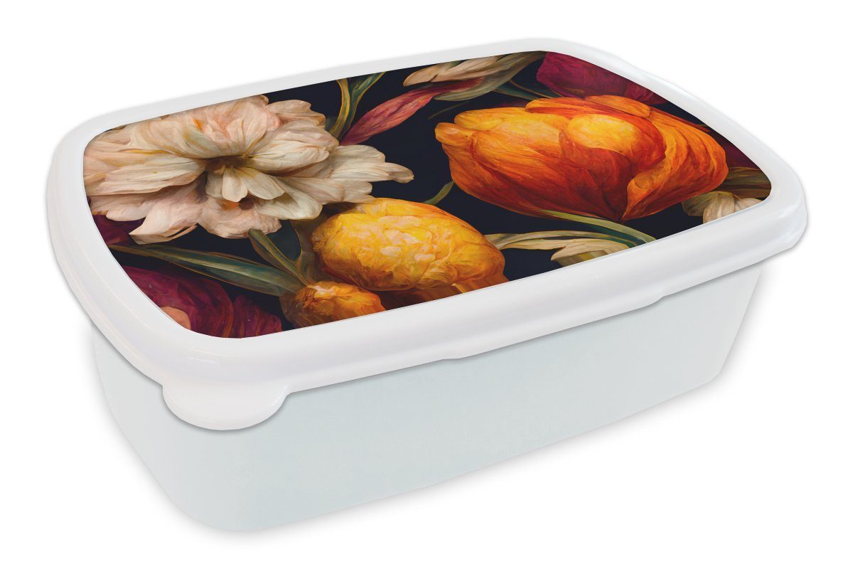 Weiß, und Kinder Erwachsene, Brotdose, (2-tlg), Blumen für Kunststoff, Brotbox und für MuchoWow Lunchbox Mädchen - Jungs - Pflanzen