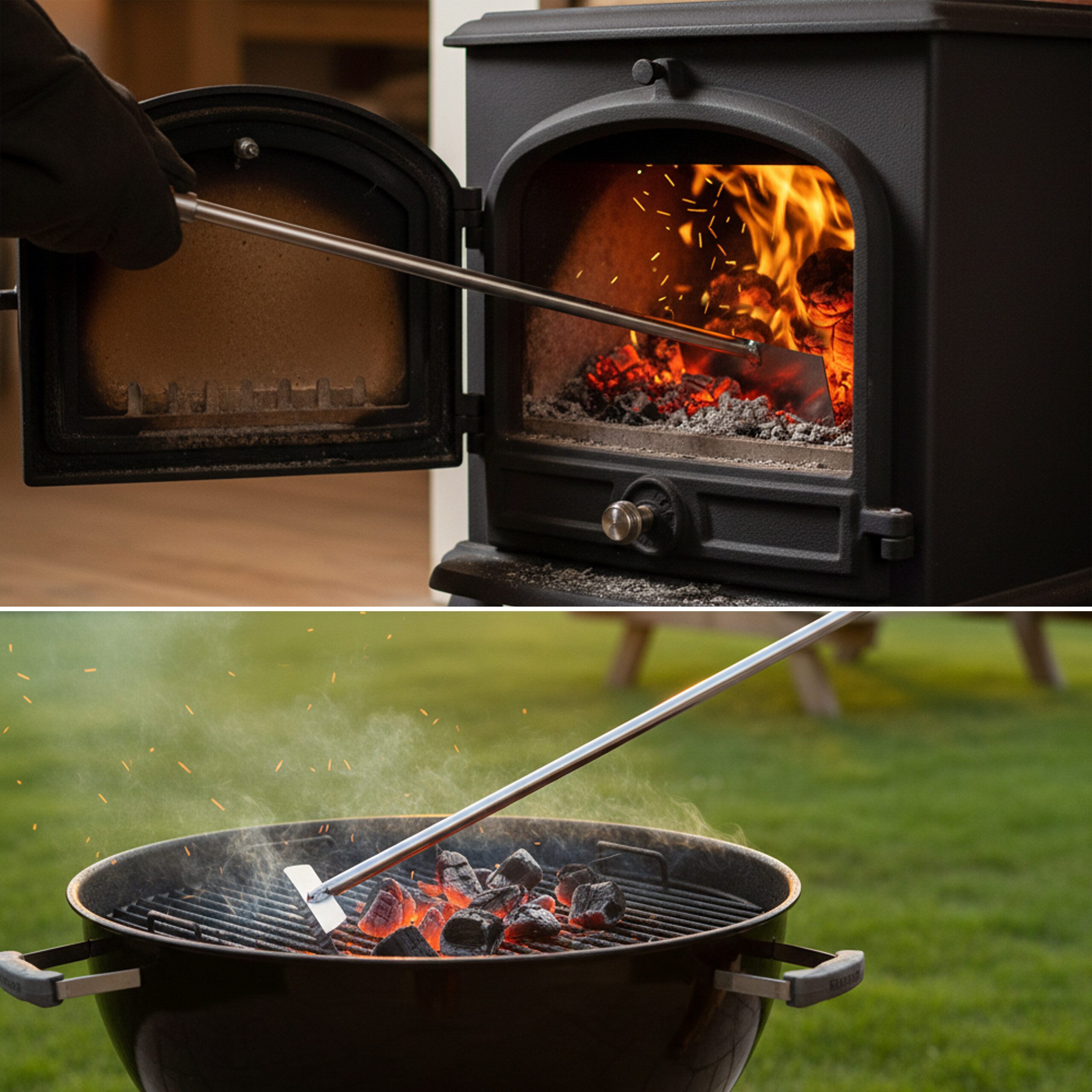 relaxdays Ascheschaufel Aschekratzer Edelstahl mit Holzgriff