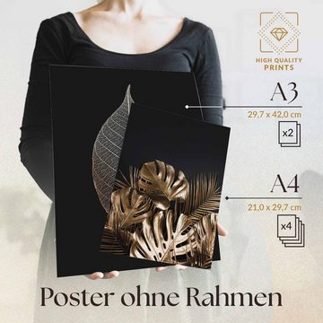 Heimlich Poster »Set als Wohnzimmer Deko, Bilder DINA3 & DINA4, Goldenes Blatt Monstera«, Sprüche&Texte