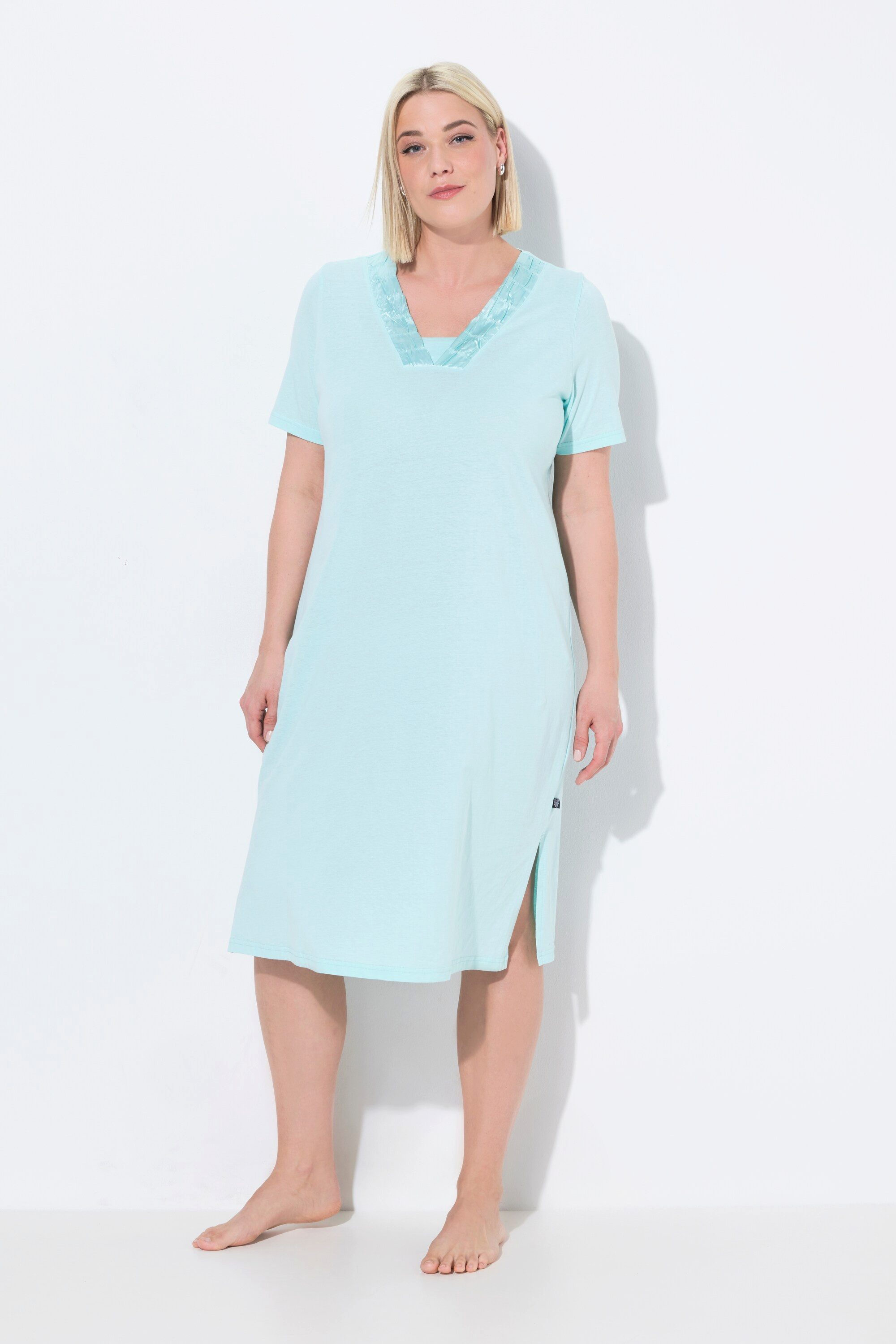 Ulla Popken Nachthemd Nachthemd Satin-Zierblende V-Ausschnitt günstig online kaufen