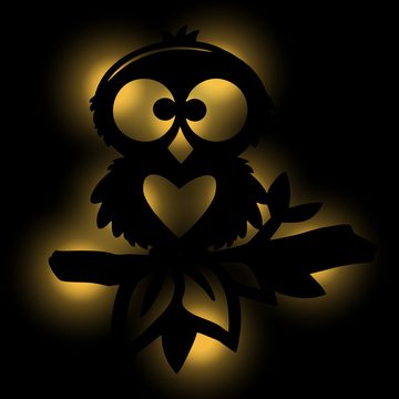 Namofactur LED Nachtlicht Eule 'Hearty' Nachtlicht Wandlampe Holz Wand Deko Lampe Kinderzimmer, Ohne Zugschalter/Stern, LED fest integriert, Warmweiß