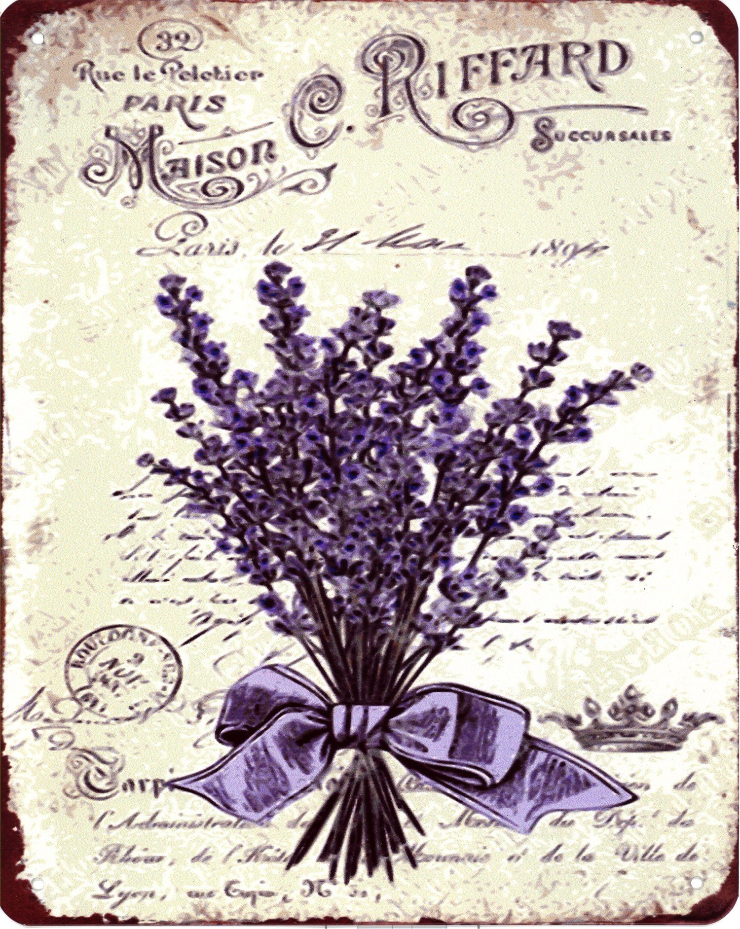 Metallschild Blechschild Riffard Paris Lavendel