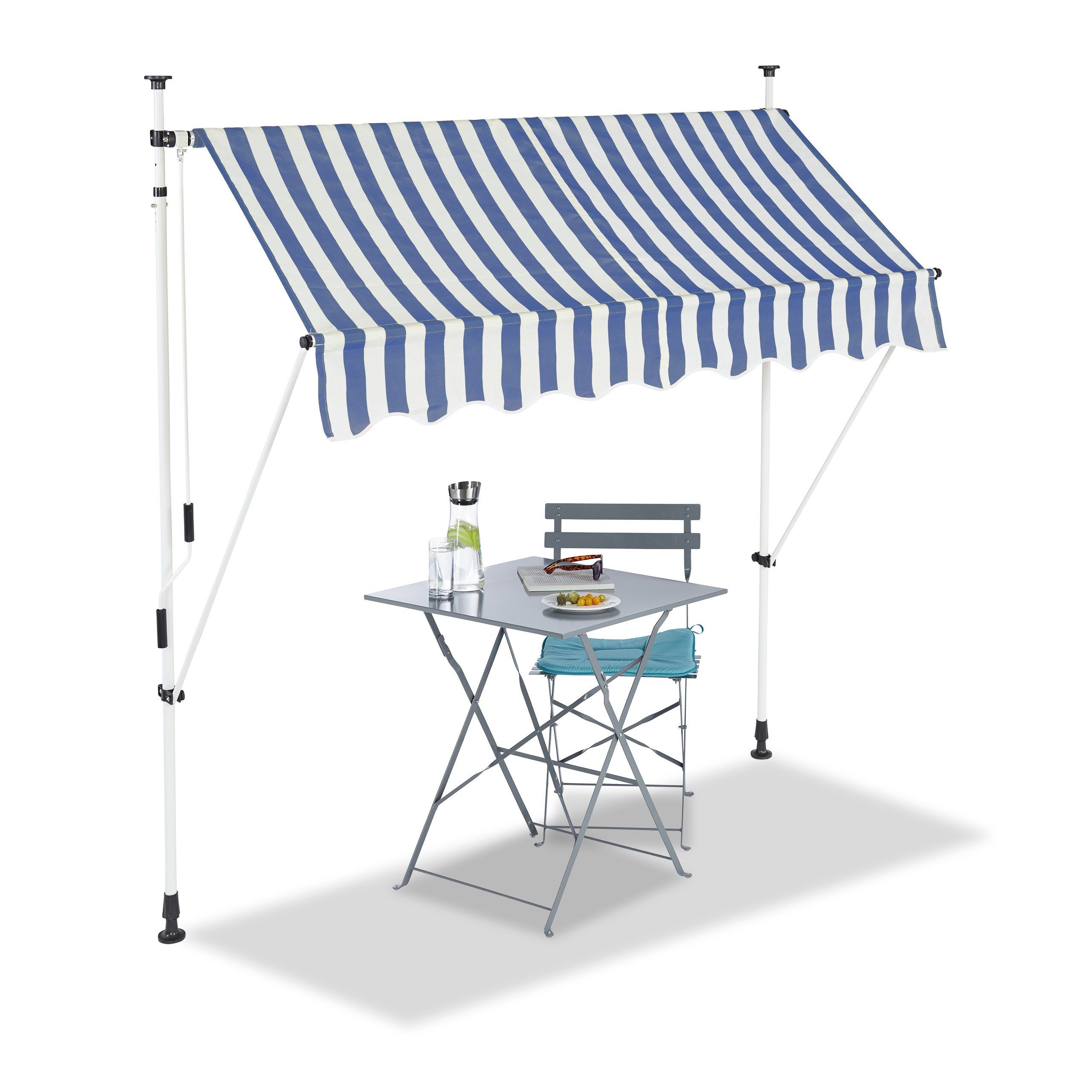 relaxdays Klemmmarkise blau weiß 200 x günstig online kaufen