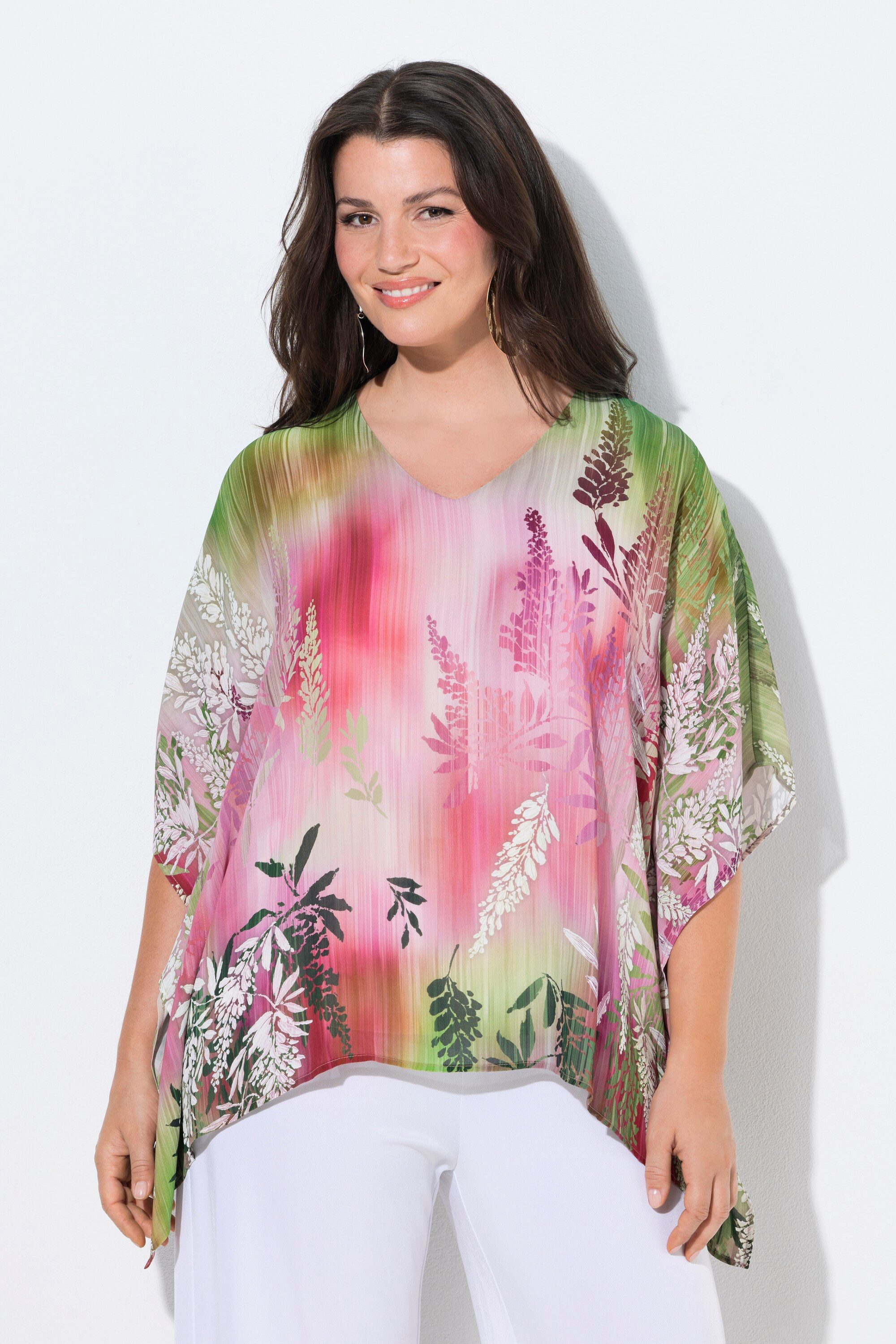 Tunika Chiffon-Bluse doppellagig V-Ausschnitt oversized