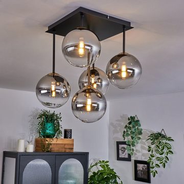 hofstein Deckenleuchte Deckenlampe aus Metall/Glas in Schwarz/Goldfarben/Rauchfarben/Klar, ohne Leuchtmittel, Leuchte im Retro-Design aus Glas, 5 x G9 LED, ohne Leuchtmittel