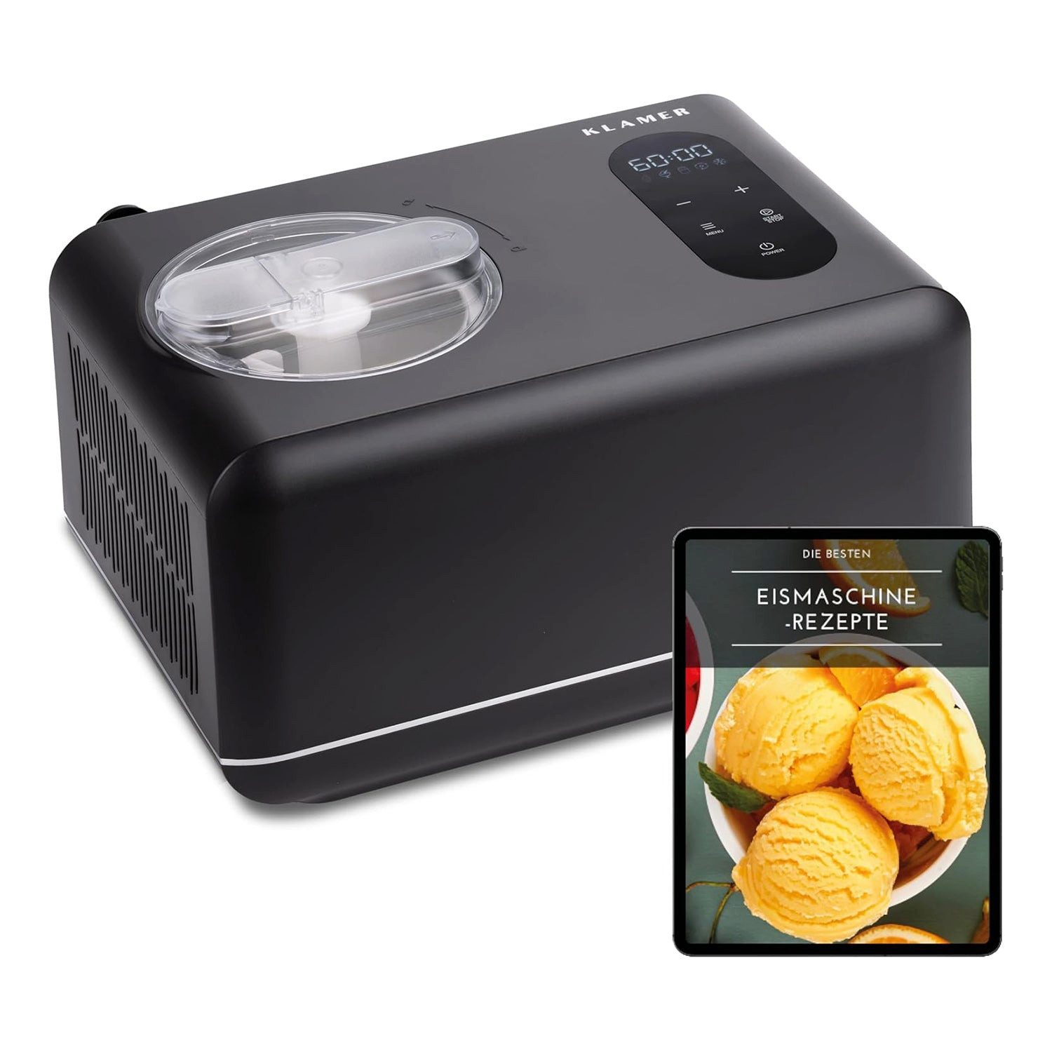 KLAMER mit Kompressor 1,5L 150W, 3-in-1 Slush Maschine & Joghurtbereiter, Ed…, 1,5 l, 150 W, Raffiniertes Rührsystem, Kühl- & Heizfunktion, digitales Rezeptbuch