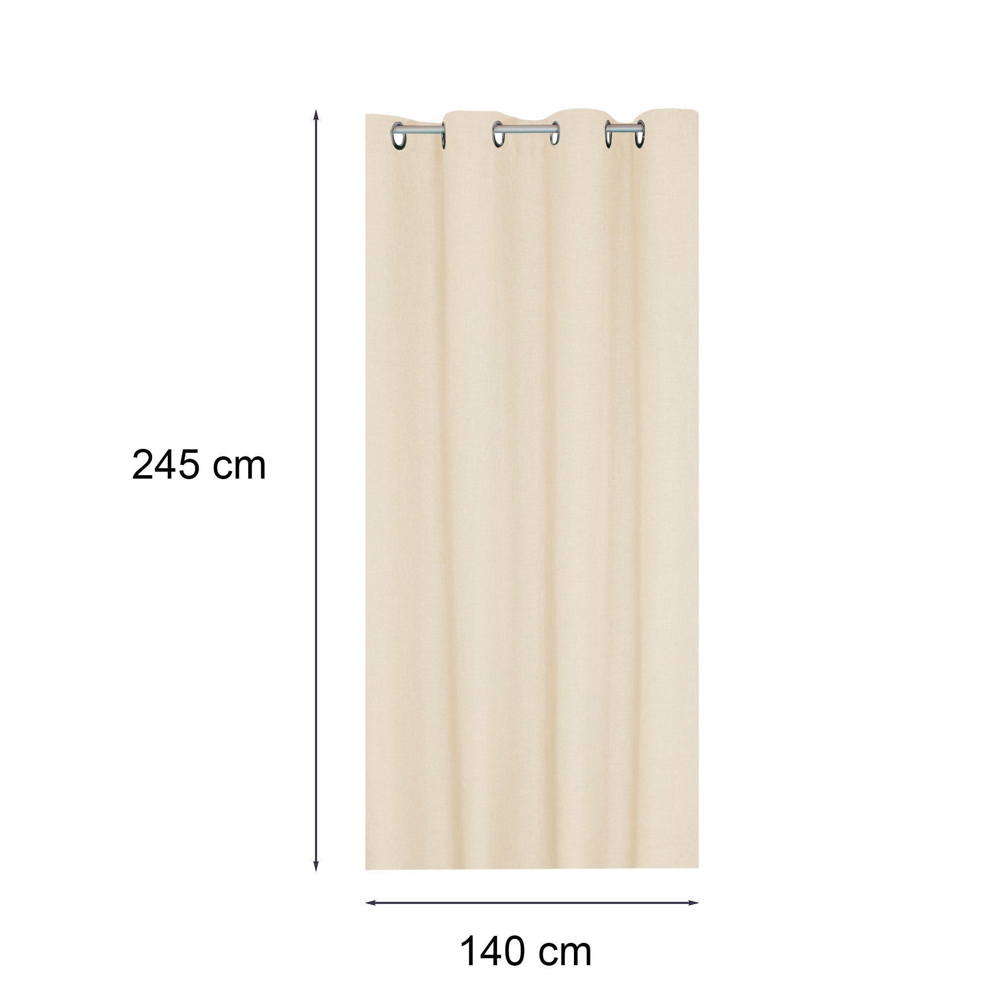 Gardine Vorhang 140x245 cm Ösen Creme Haus uni (1 Polyester blickdicht und blickdicht, Deko, St), Ösen Gardine, Struktur Leinenoptik