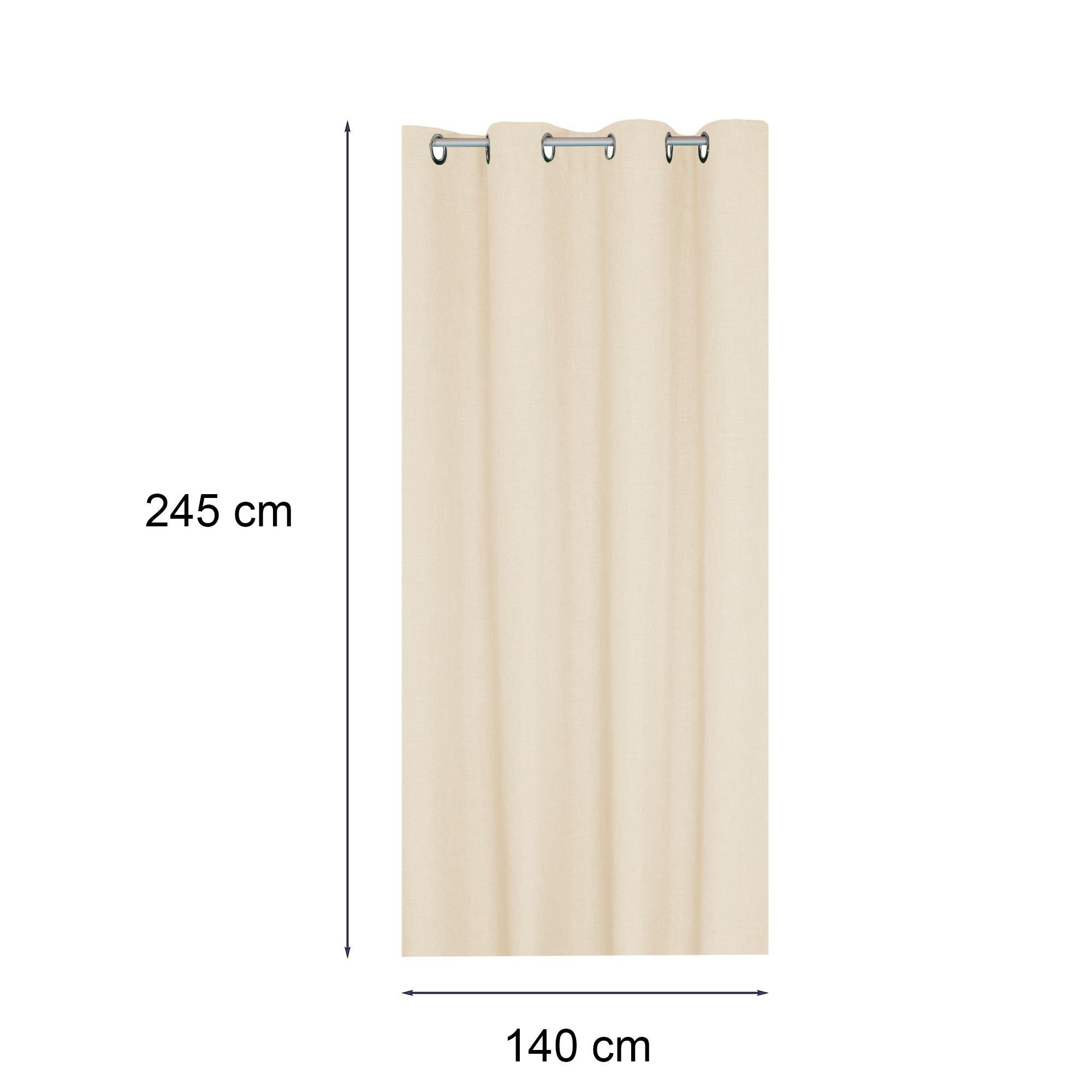 Struktur blickdicht, uni Ösen Gardine, cm (1 Creme Polyester Haus Gardine Vorhang Deko, Leinenoptik St), blickdicht Ösen und 140x245