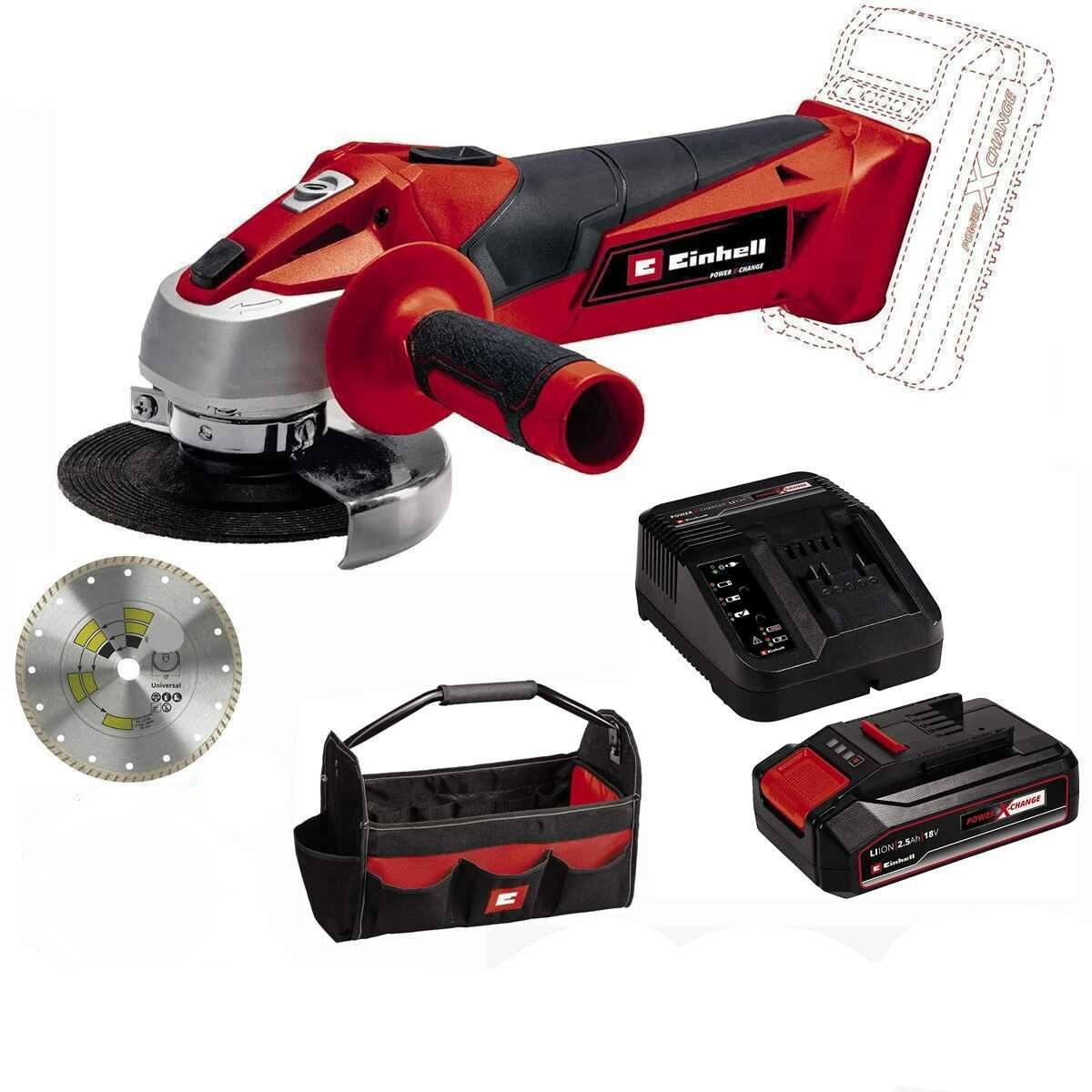 Einhell Akku-Winkelschleifer Winkelschleifer TE-AG 18/115 +Akku 2.5 Ah, Bag, Diamant Trennscheibe