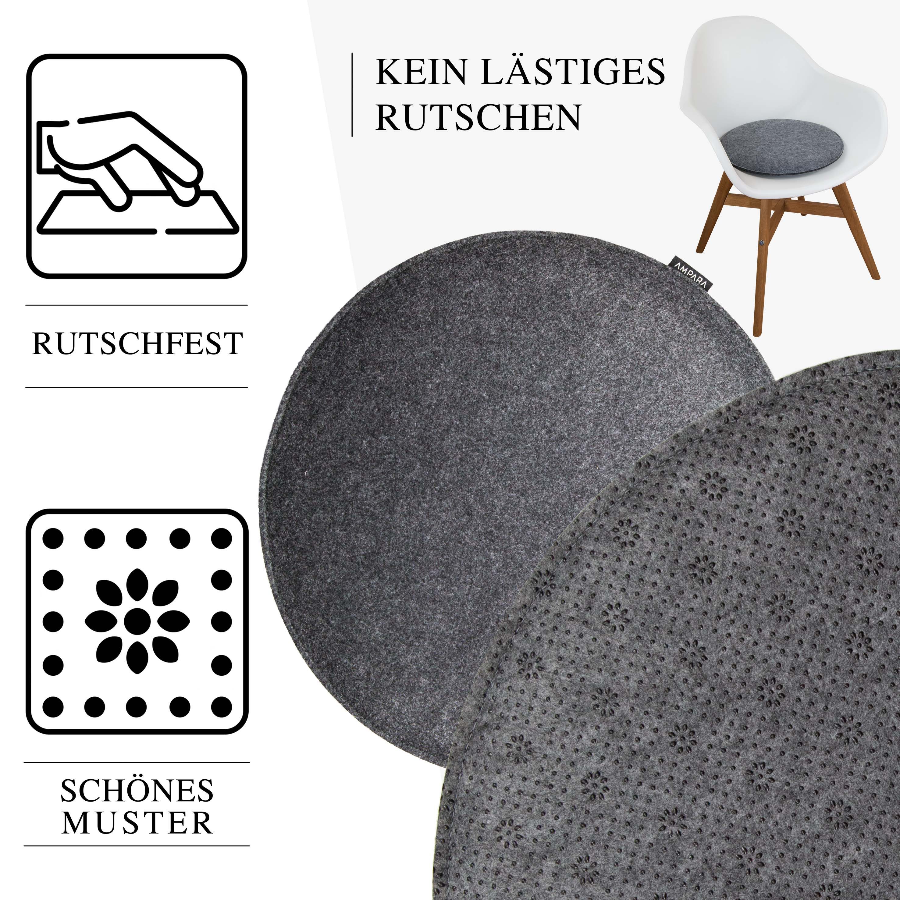AMPARA Stuhlkissen rund 33 cm - 4er Set - für Stuhl, Bank, Lounge etc., Rutschfest