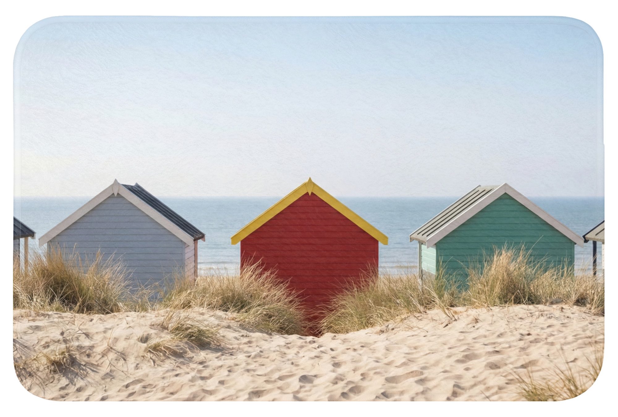 OnlyWow Badematte Strand - Ferienhäuser - Farbenfroh - Dünen, Höhe 10 mm, Polyester, Rechteckig, Badezimmerteppich, Badteppich, Rutschfest, Badvorleger, Waschbar
