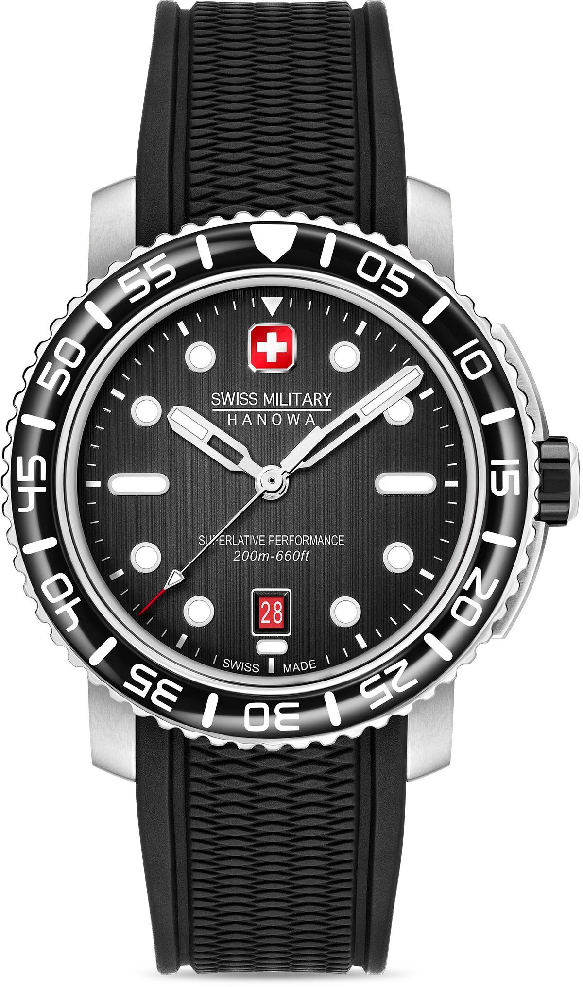 Swiss Military Hanowa Quarzuhr BLACK MARLIN, SMWGN0001701, Armbanduhr, Herrenuhr, Swiss Made, Datum, Saphirglas