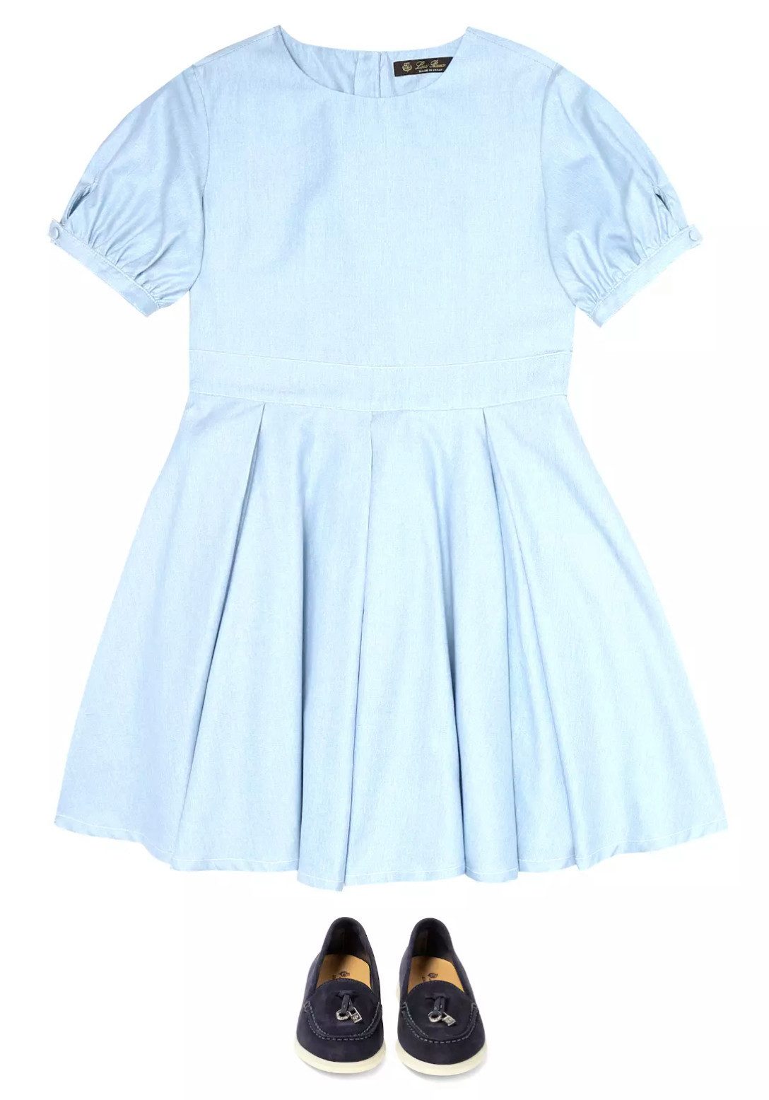 Loro Piana Summer Charms Kinder Loafers Veloursleder Mokassin personalisiertes Namensfeld auf der Ferse