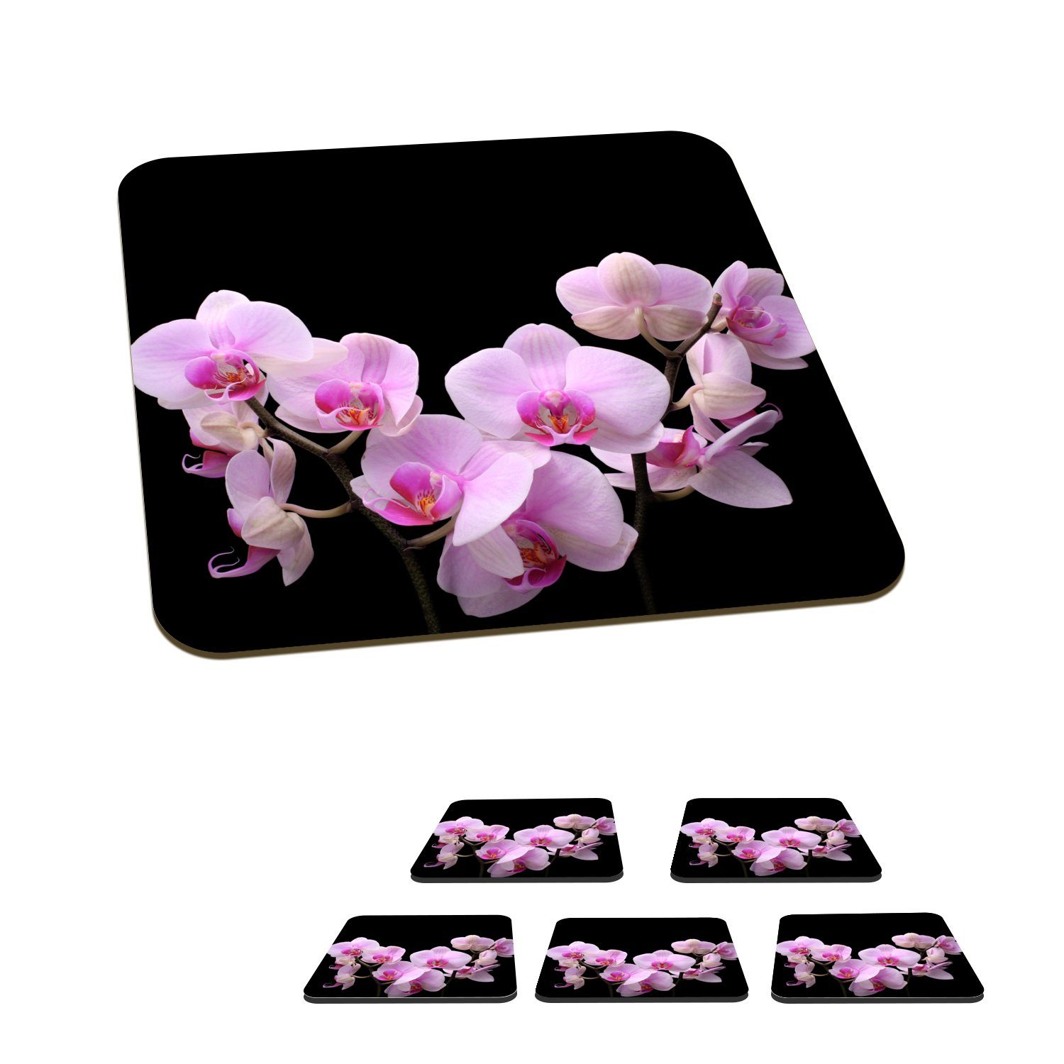 MuchoWow Glasuntersetzer Orchidee - Blumen - Rosa - Flora, Zubehör für Gläser, 6-tlg., Glasuntersetzer, Tischuntersetzer, Korkuntersetzer, Untersetzer, Tasse