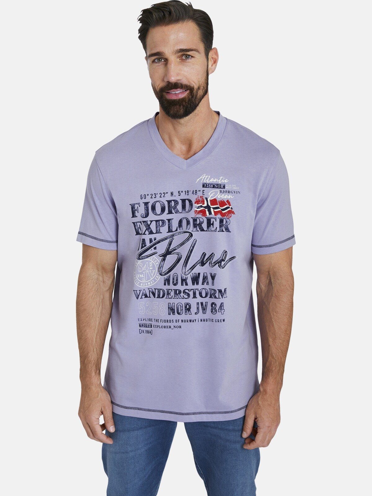 Jan Vanderstorm T-Shirt NORDGER aus reiner Baumwolle helllila | V-Shirts