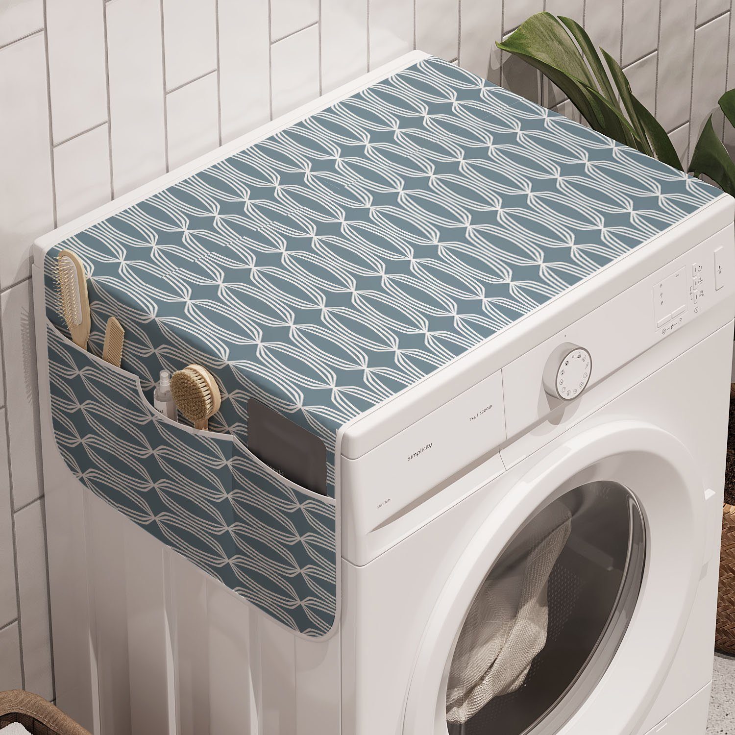 Abakuhaus Badorganizer Anti-Rutsch-Stoffabdeckung für Waschmaschine und Trockner, Jahrgang Klassische geometrische Oval Gitter
