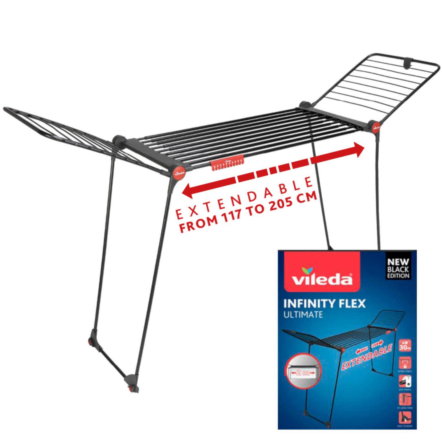 Vileda Wäscheständer Vileda INFINITY Flex Ultimate, Ausziehbar auf 304 cm - für große Wäschestücke
