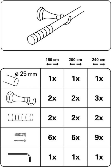 Gardinenstange »Gardinenstangen Set Metall«, GARDINIA, Ø 25 mm, 1-läufig, Fixmaß, Serie Belamy-Otto