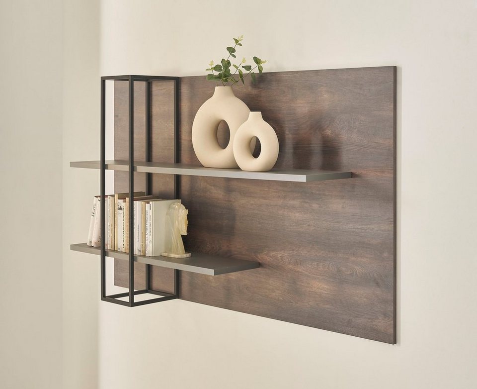 INOSIGN Wandregal LARGO, Breite ca. 152 cm, Modernes Design mit trendiger  Farbe Thermo Oak Dekor, Applikation Anthrazit