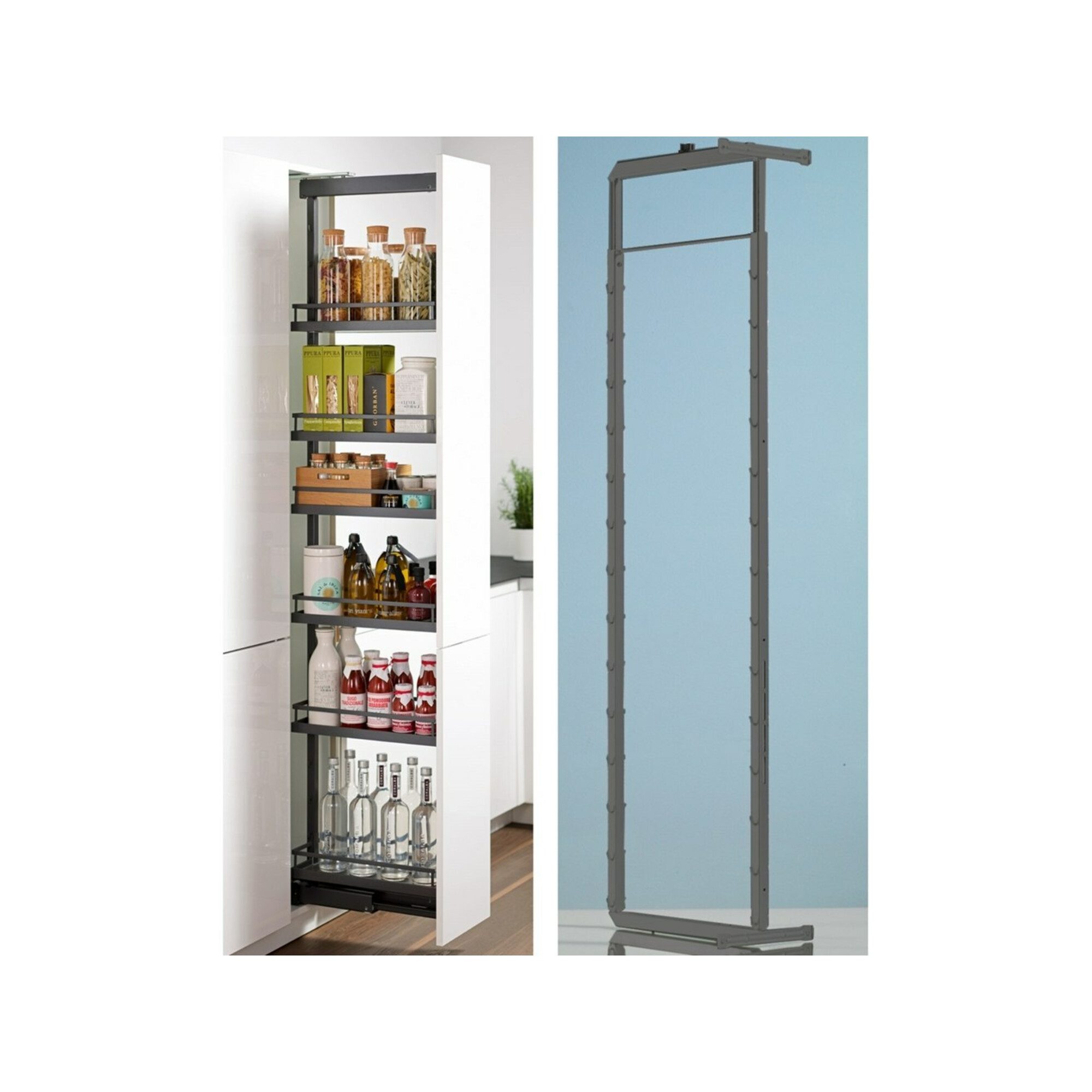 Hettich Teleskop-Vollauszug Hettich Hochschrankauszugrahmen Dispensa 90° 9117214, 1845- 2245mm Sta