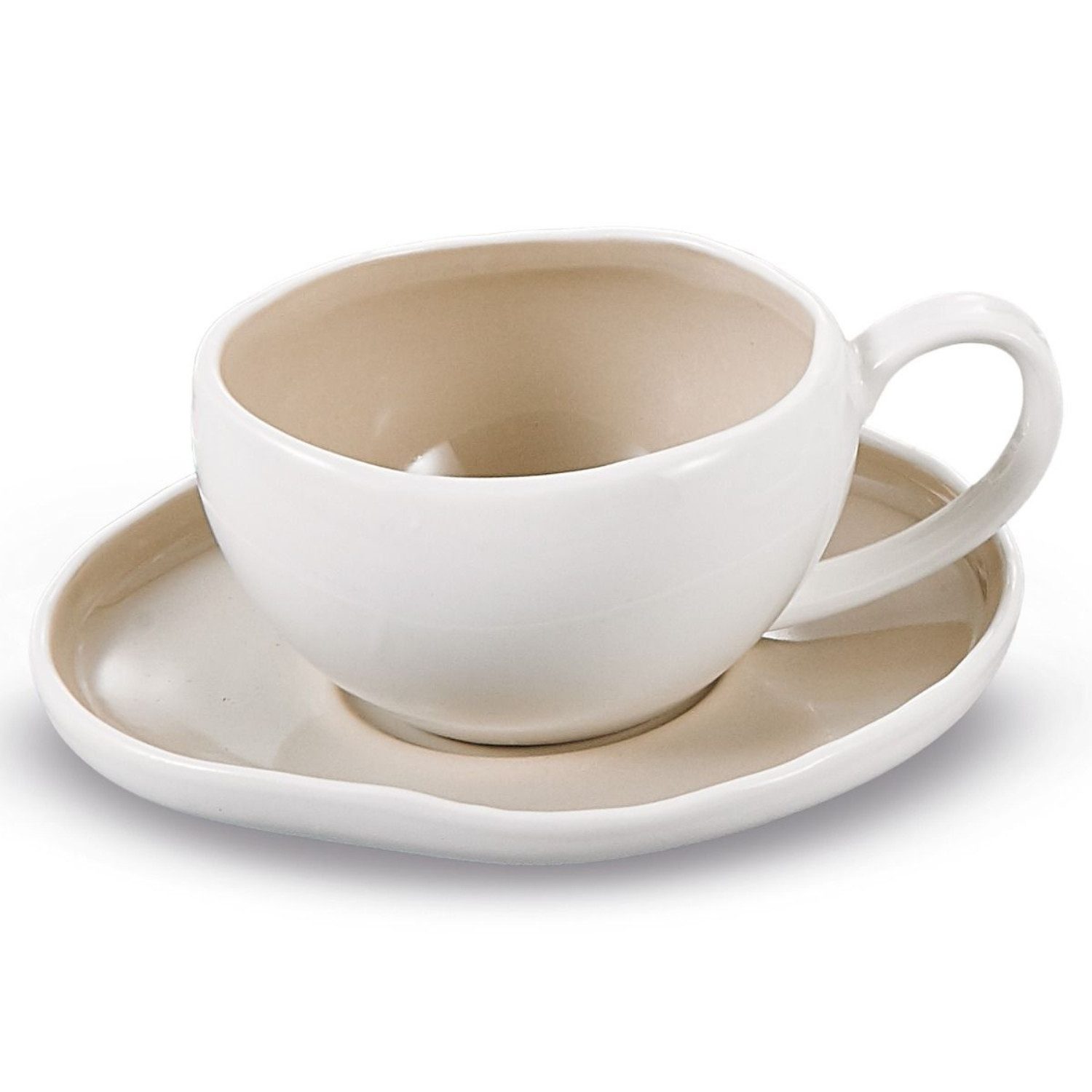 Bricard Kaffeeservice Kaffee-Set BARLES 12 teilig Taupe-Weiß 225 ml, 6 Personen, passend zu BARLES Geschirr-Set