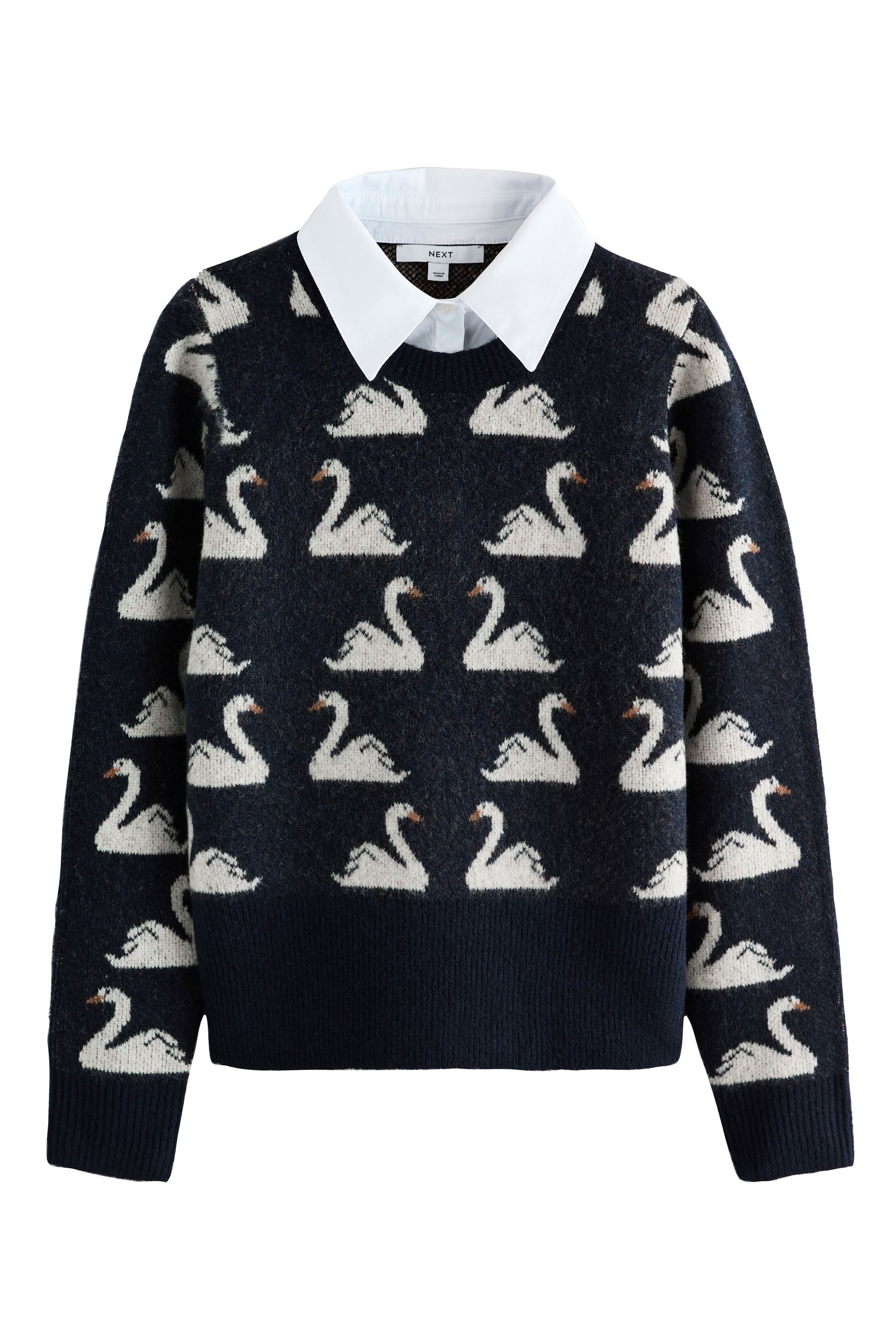 Next Strickpullover Pullover mit Kragenlage, Print und Wollanteil (1-tlg) günstig online kaufen