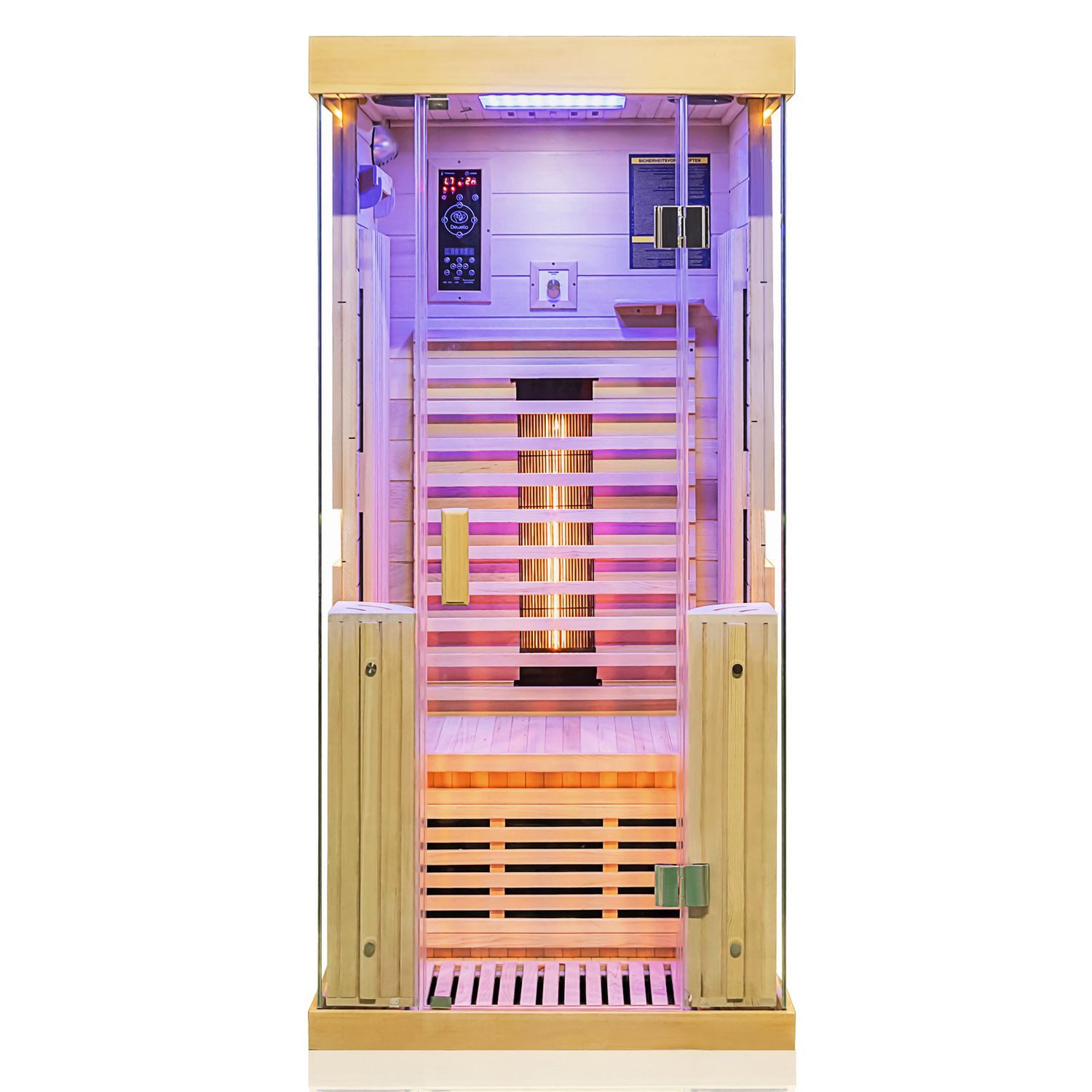 Dewello Infrarotkabine KINGSTON Wärmekabine, für 1 Personen, 3 Vollspektrumstrahler, Sauna aus Hemlock-Tannenholz, leichter Aufbau dank Stecksystem