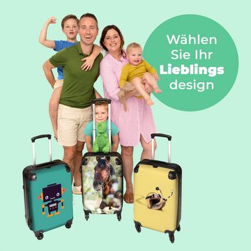 NoBoringSuitcases.com© Koffer Pferd - Braun - Blumen - Kind 67x43x25cm, 4 Rollen, Mittelgroßer Koffer für Kinder, Trolley