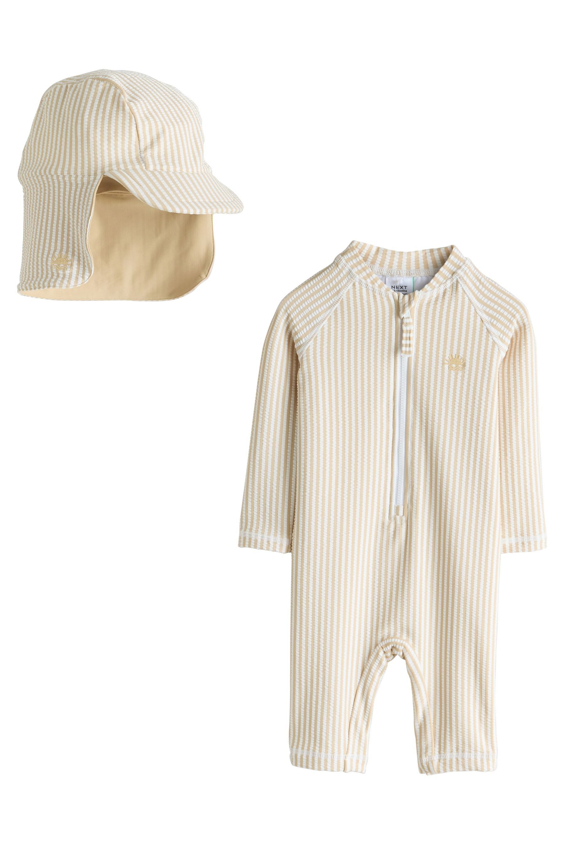 Next Badeanzug Gestreifter Sonnenschutz-Badeanzug und Mütze, Set (2-St)