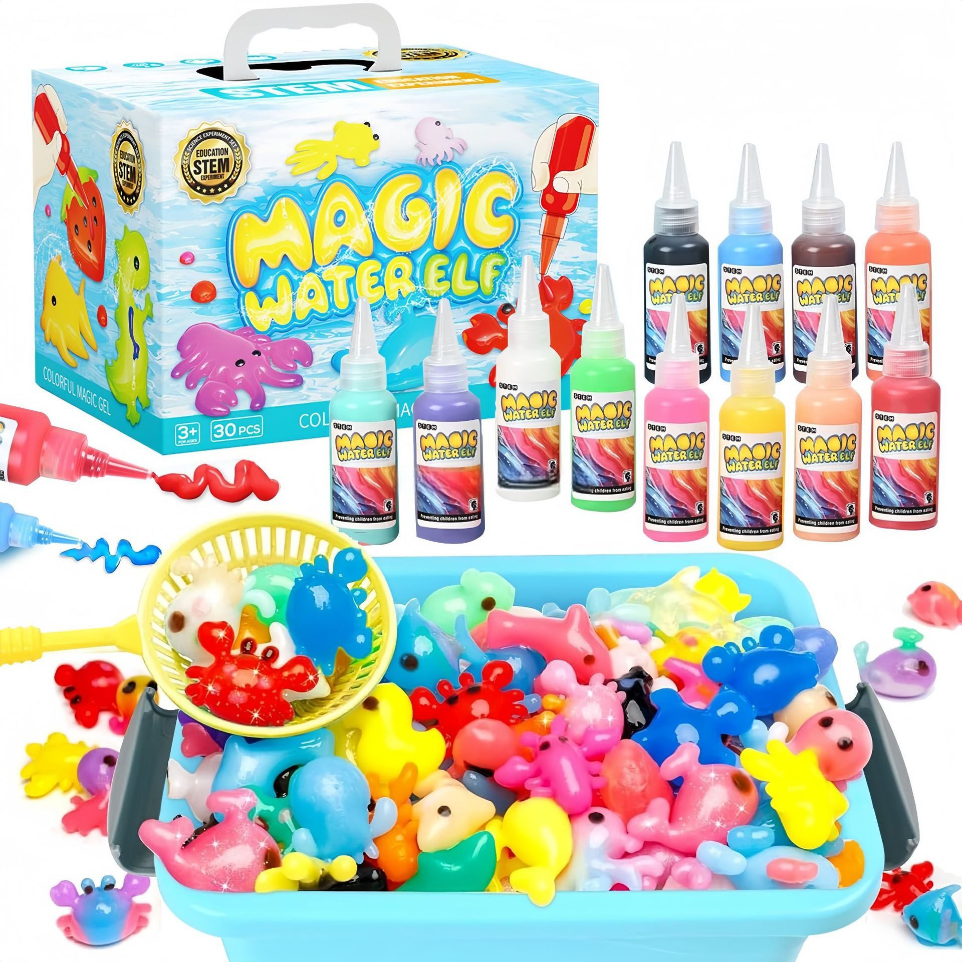 POPOLIC Kreativset Magic Water Gel Toy Kit, DIY 3D Magisches Wassergel-Spielzeug, (30-tlg., Aqua Gelz Set mit 12 Farben & 12 Formen, Kreatives Spielzeug), Geschenk für Kinder ab 3+, Jungen und Mädchen