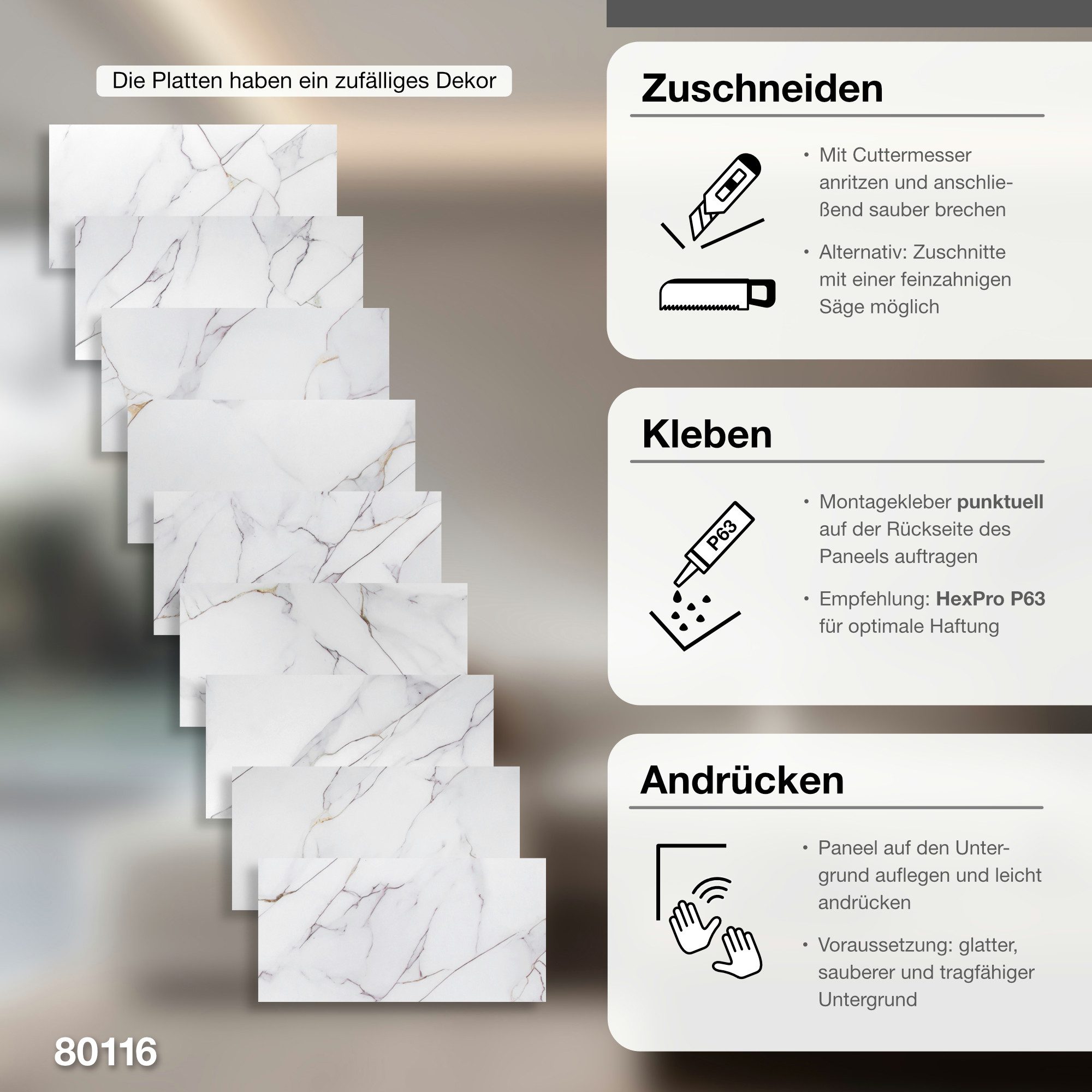 Hexim Wandpaneel, (Marmoroptik 9 Stück 78x39cm SPC Kunststoff Innen & Außen günstig online kaufen