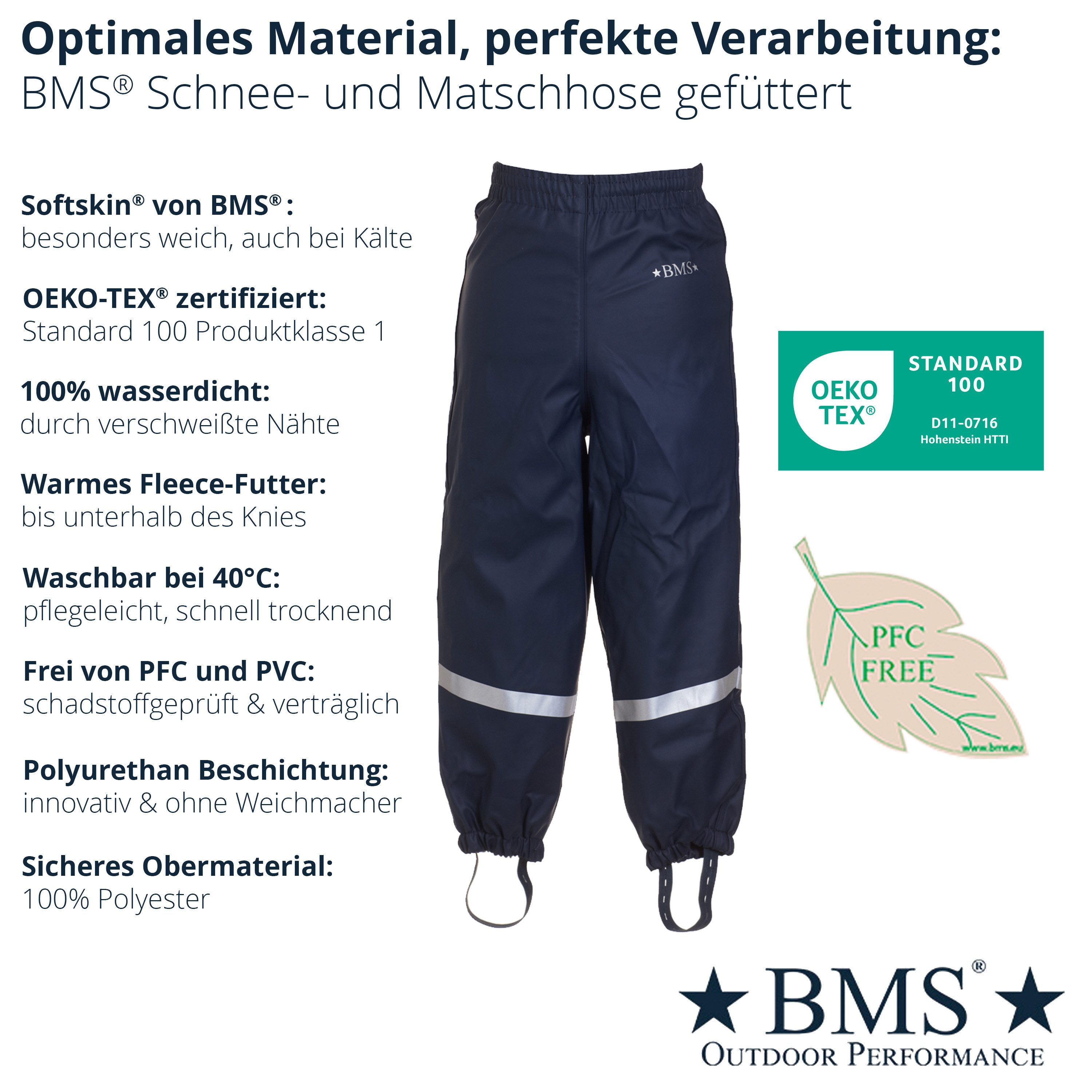 BMS Schneehose Thermo Matsch-Bundhose 100% wasserdicht & pflegeleicht